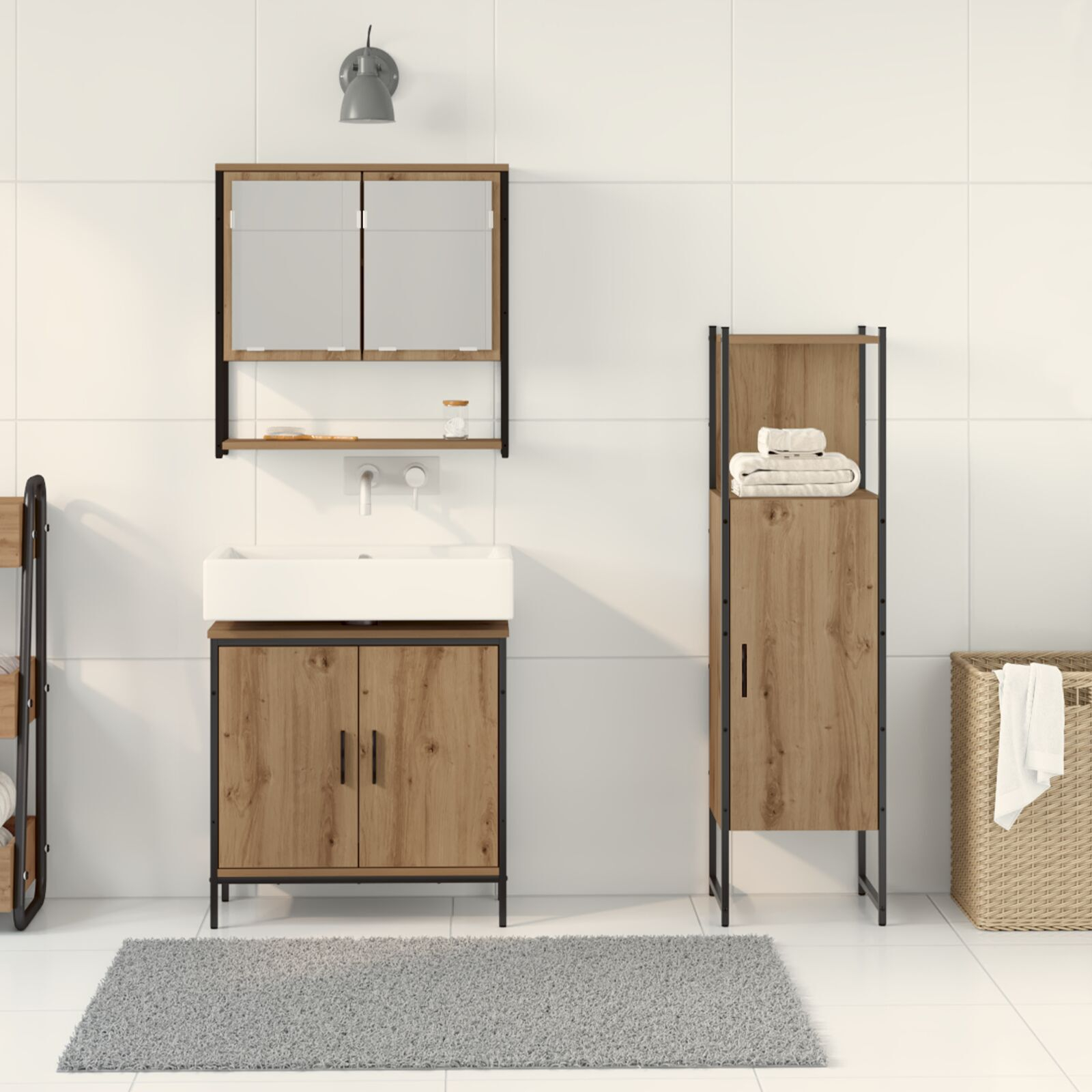 vidaXL Set de mobilier pentru baie 3 pcs Maro 33 x 33 x 102.5 cm vidaXL Set de mobilier pentru baie 3 pcs Maro 33 x 33 x 102.5 cm