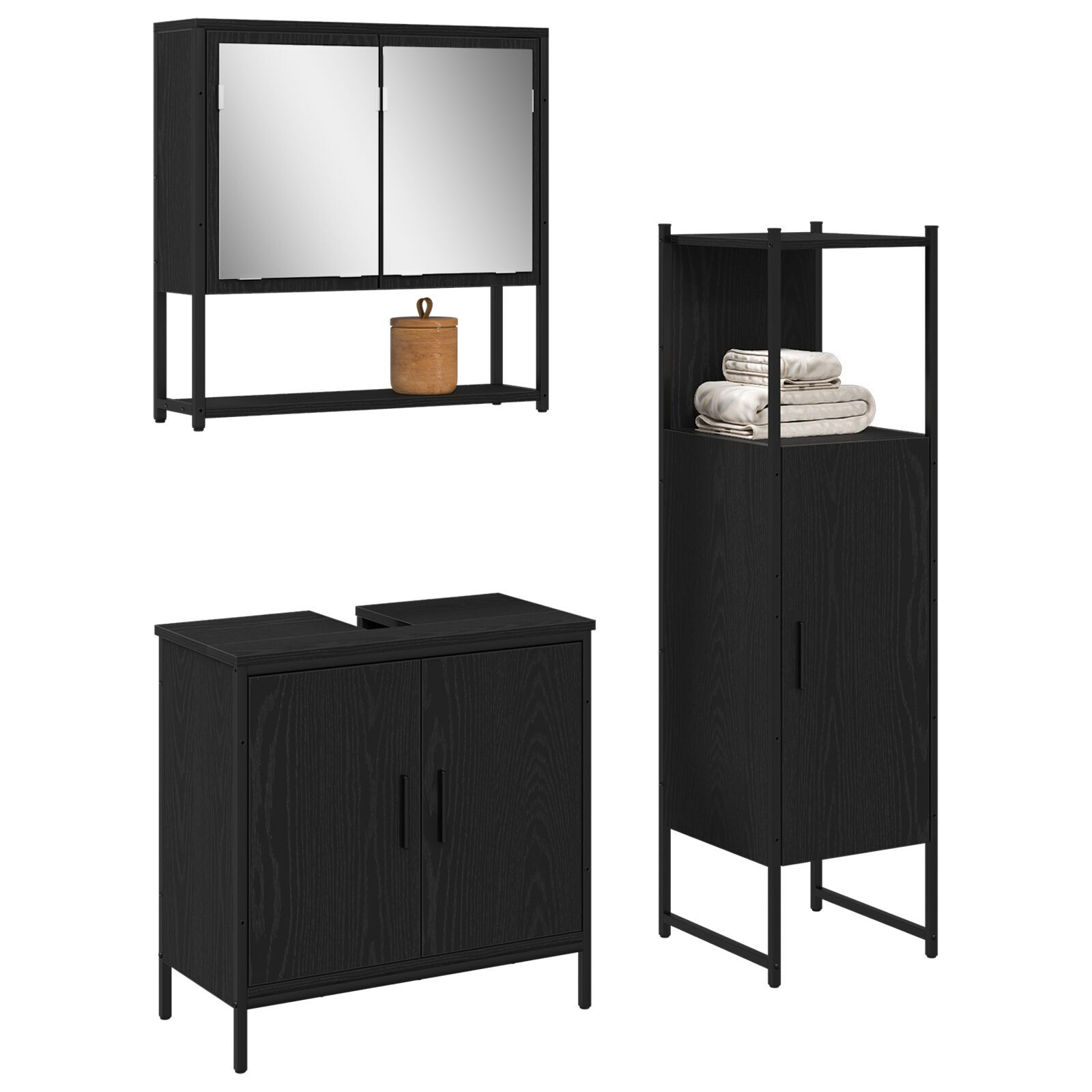 vidaXL Set de mobilier pentru baie 3 pcs Negru 33 x 33 x 102.5 cm