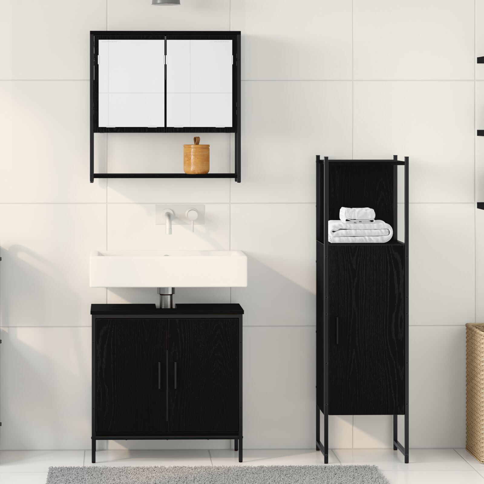 vidaXL Set de mobilier pentru baie 3 pcs Negru 33 x 33 x 102.5 cm