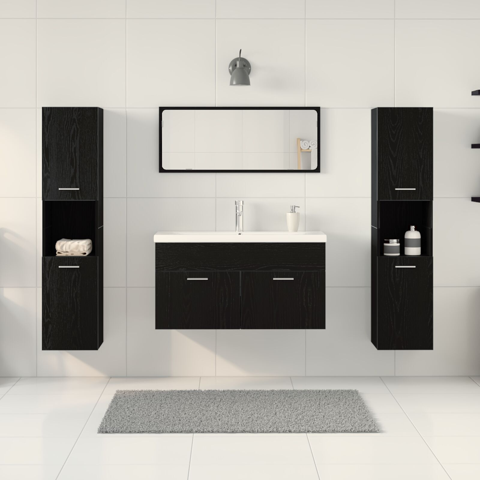 vidaXL Set de mobilier pentru baie 4 pcs Stejar Negru Lemn compozit