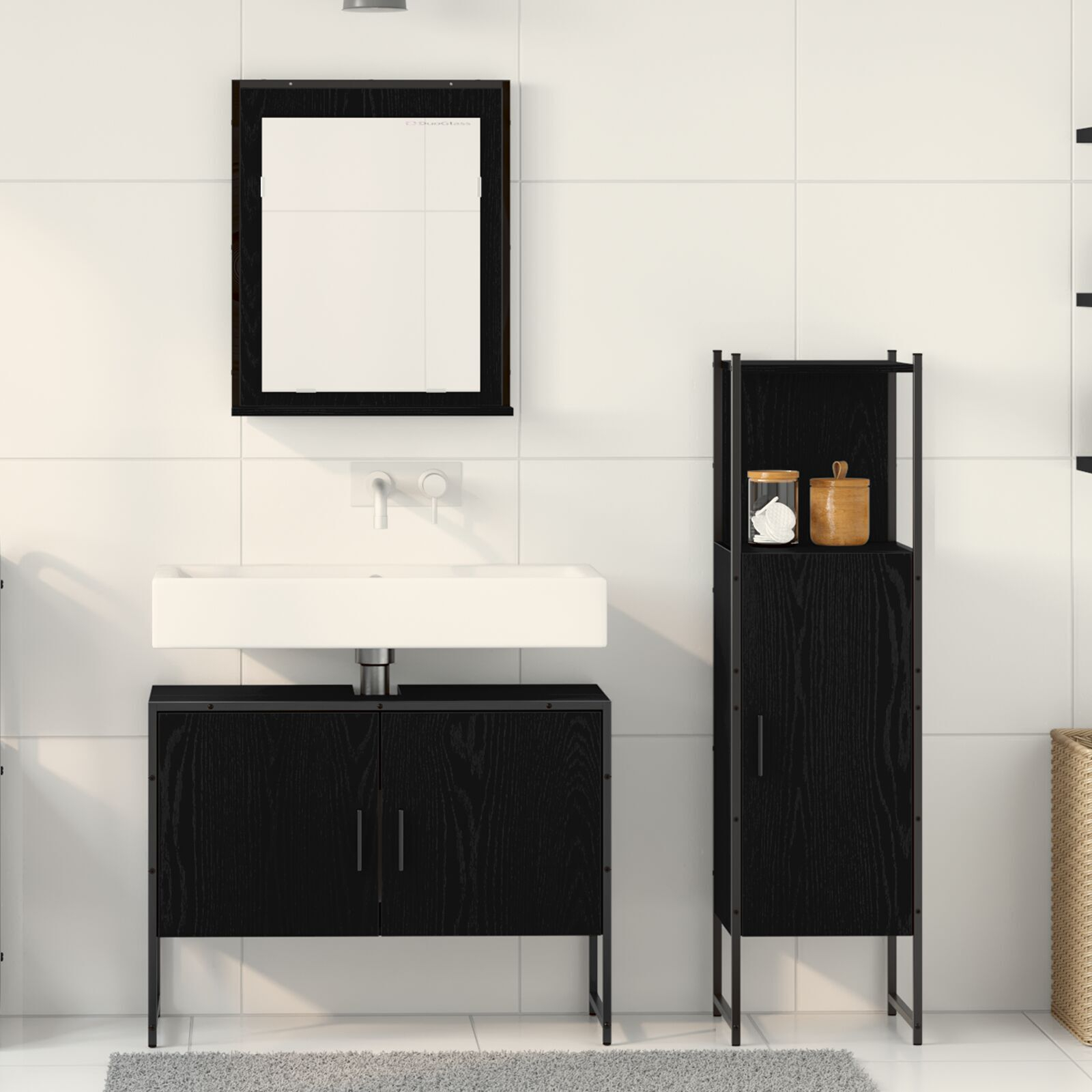 vidaXL Set de mobilier pentru baie 3 pcs Negru 33 x 33 x 102.5 cm