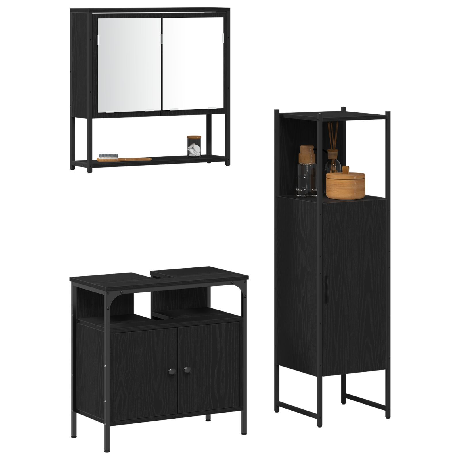 vidaXL Set de mobilier pentru baie 3 pcs Negru 33 x 33 x 120.5 cm vidaXL Set de mobilier pentru baie 3 pcs Negru 33 x 33 x 120.5 cm