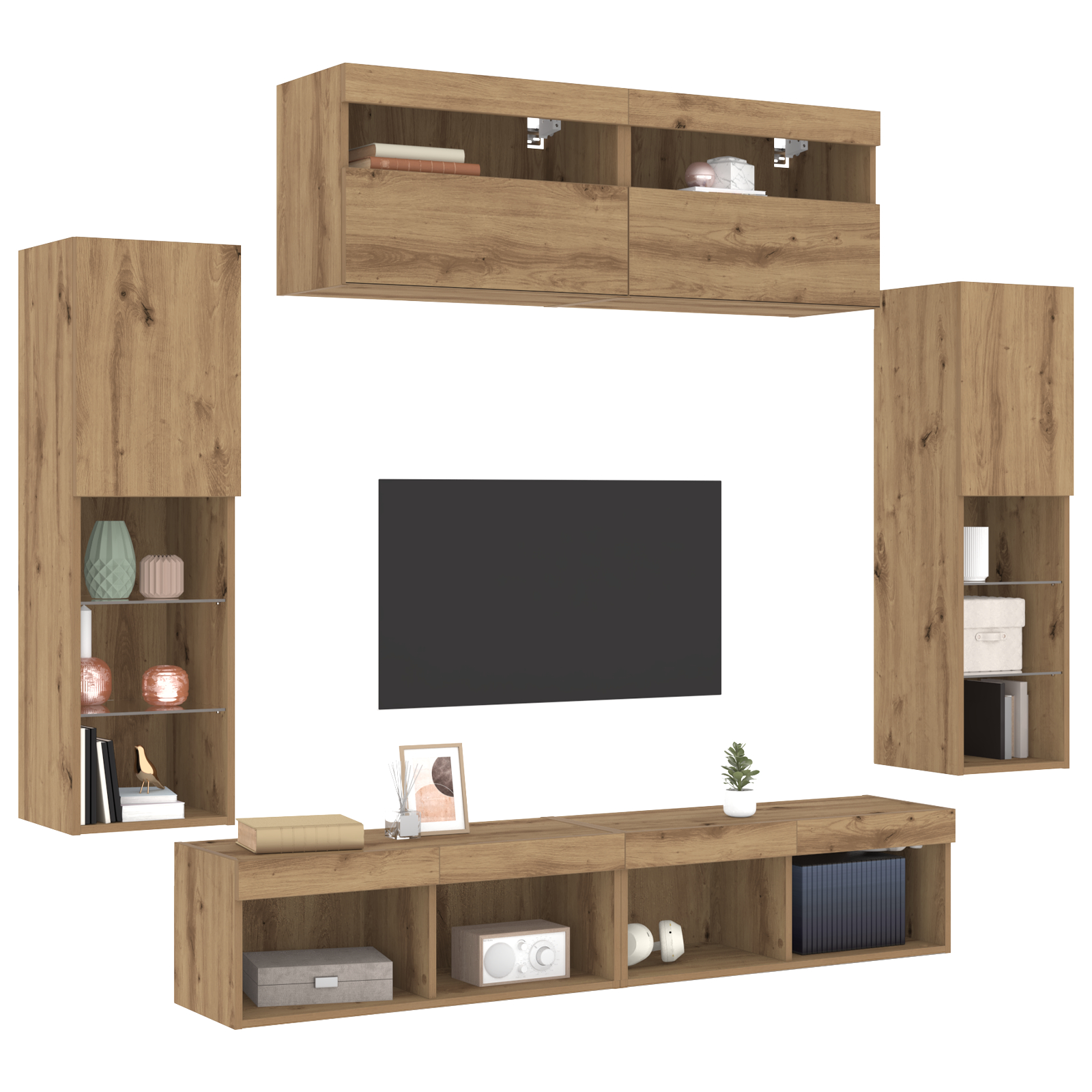 Dulapuri TV vidaXL cu lumini LED 2 piese Stejar 80x30x30 cm Dulapuri TV vidaXL cu lumini LED 2 piese Stejar 80x30x30 cm