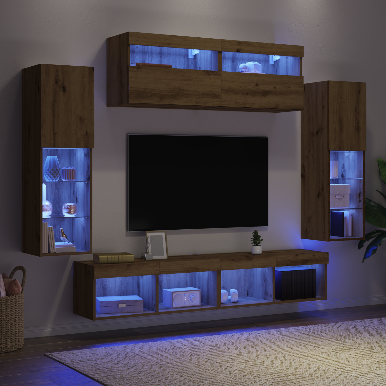 Dulapuri TV vidaXL cu lumini LED 2 piese Stejar 80x30x30 cm Dulapuri TV vidaXL cu lumini LED 2 piese Stejar 80x30x30 cm