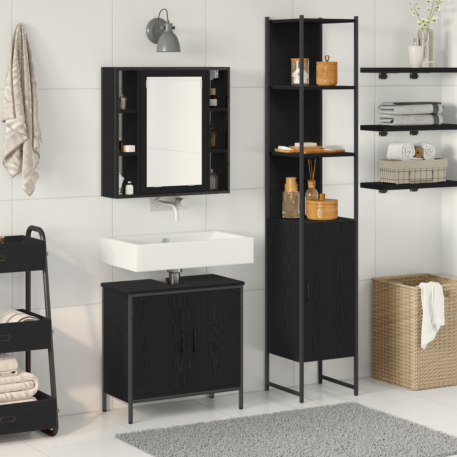Cabinet Chiuvetă Baie vidaXL Stejar Negru 60x30x60 cm Lemn Prelucrat Cabinet Chiuvetă Baie vidaXL Stejar Negru 60x30x60 cm Lemn Prelucrat