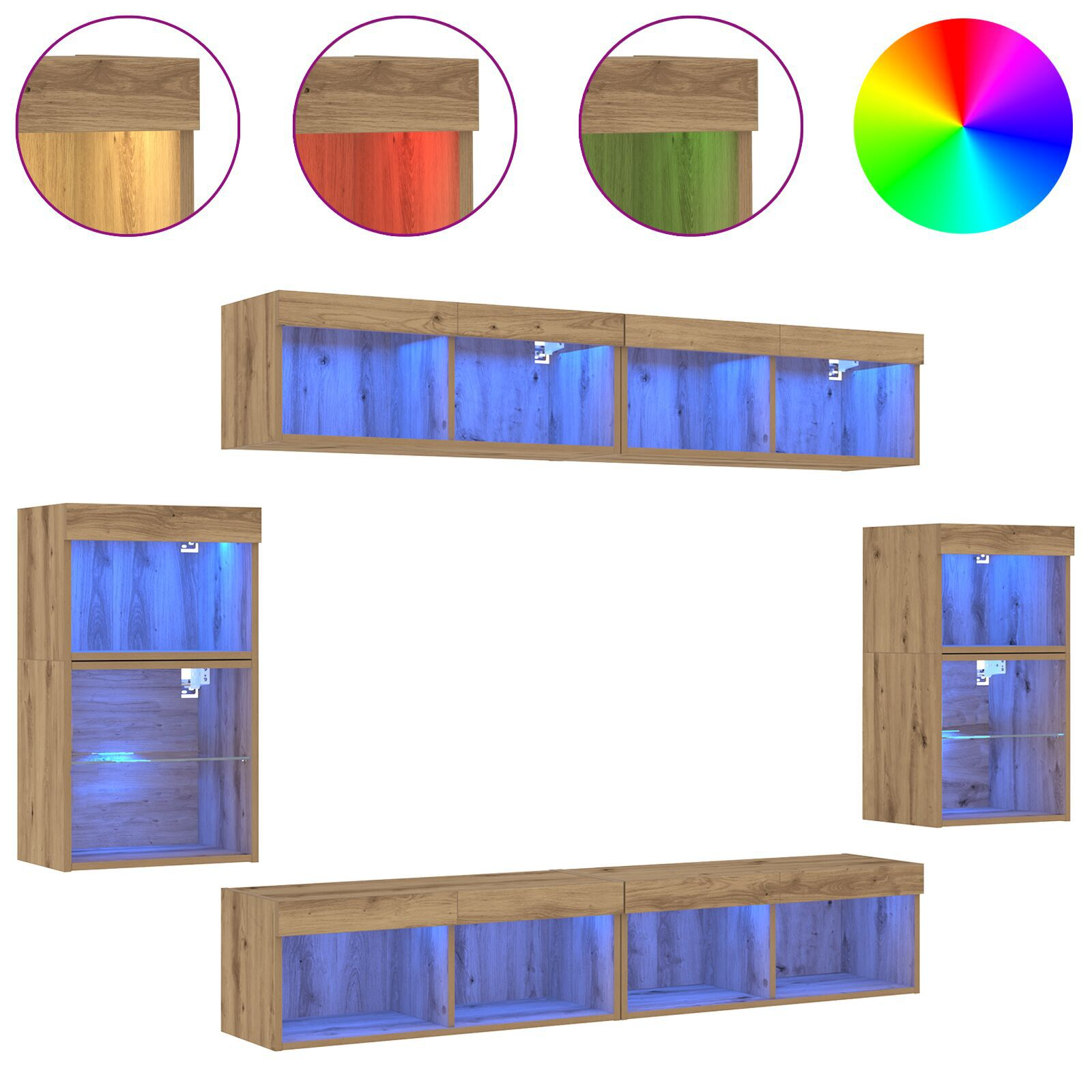 vidaXL Set comodă TV Pe perete 8 pcs stejar artizanal Lemn compozit