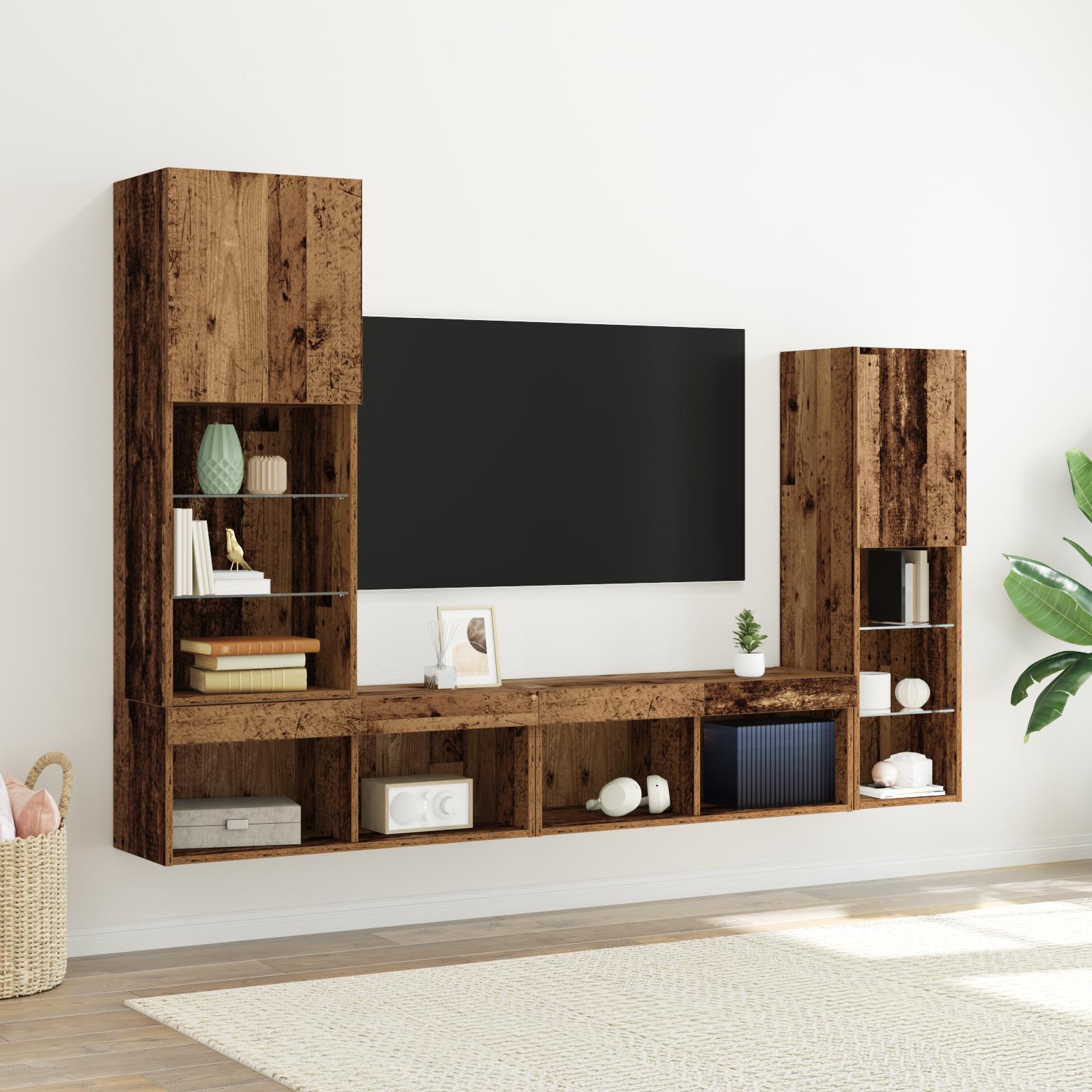 Dulap TV vidaXL cu lumini LED Lemn erodat 40.5x30x102 cm Dulap TV vidaXL cu lumini LED Lemn erodat 40.5x30x102 cm