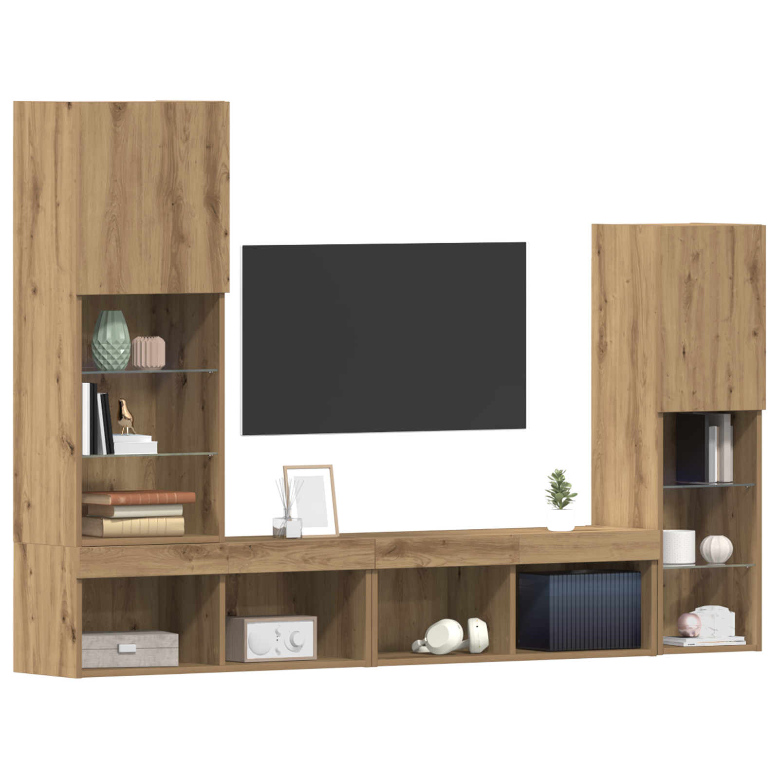 Dulap TV vidaXL cu lumini LED Stejar artizanal 40.5x30x102 cm Dulap TV vidaXL cu lumini LED Stejar artizanal 40.5x30x102 cm