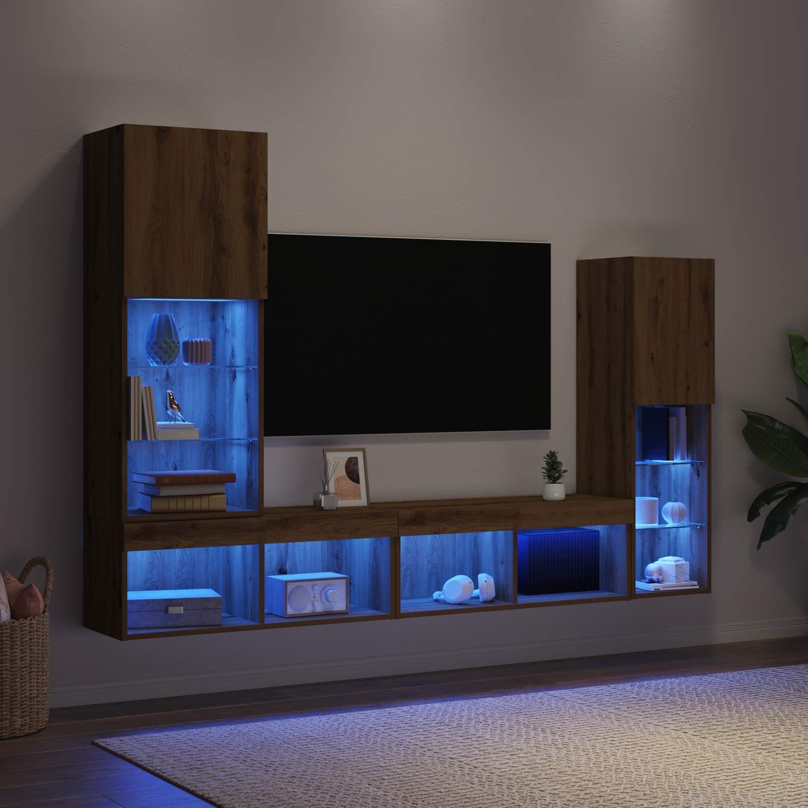 Dulap TV vidaXL cu lumini LED Stejar artizanal 40.5x30x102 cm Dulap TV vidaXL cu lumini LED Stejar artizanal 40.5x30x102 cm