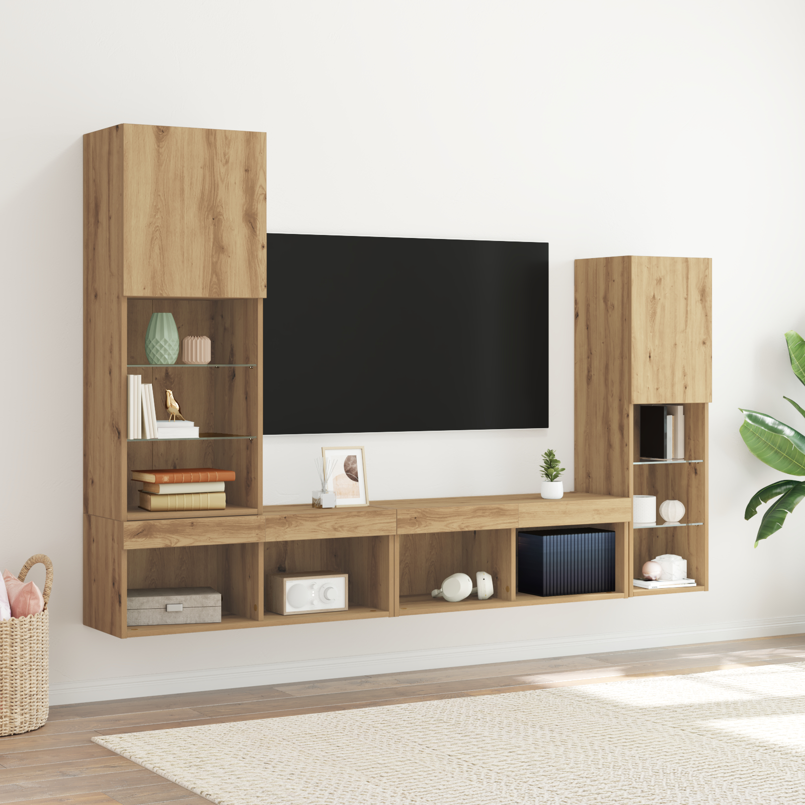 Dulap TV vidaXL cu lumini LED Stejar artizanal 40.5x30x102 cm Dulap TV vidaXL cu lumini LED Stejar artizanal 40.5x30x102 cm