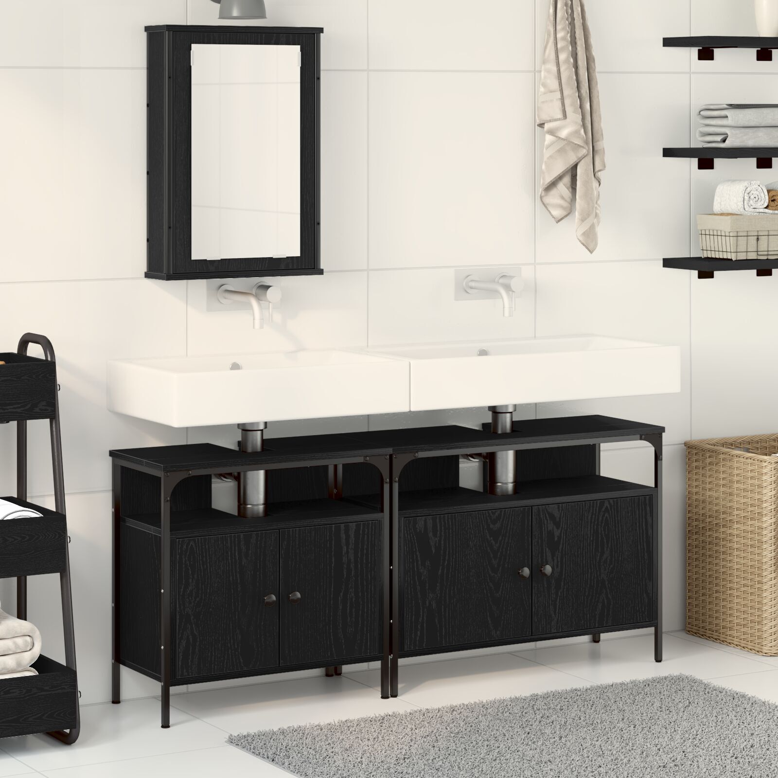 vidaXL Unități de vanitate pentru baie 3 pcs Negru 80 x 30 x 60 cm vidaXL Unități de vanitate pentru baie 3 pcs Negru 80 x 30 x 60 cm