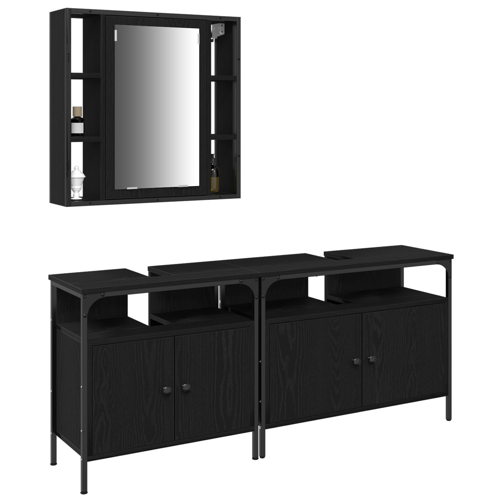 vidaXL Unități de vanitate pentru baie 3 pcs Negru 80 x 30 x 60 cm vidaXL Unități de vanitate pentru baie 3 pcs Negru 80 x 30 x 60 cm