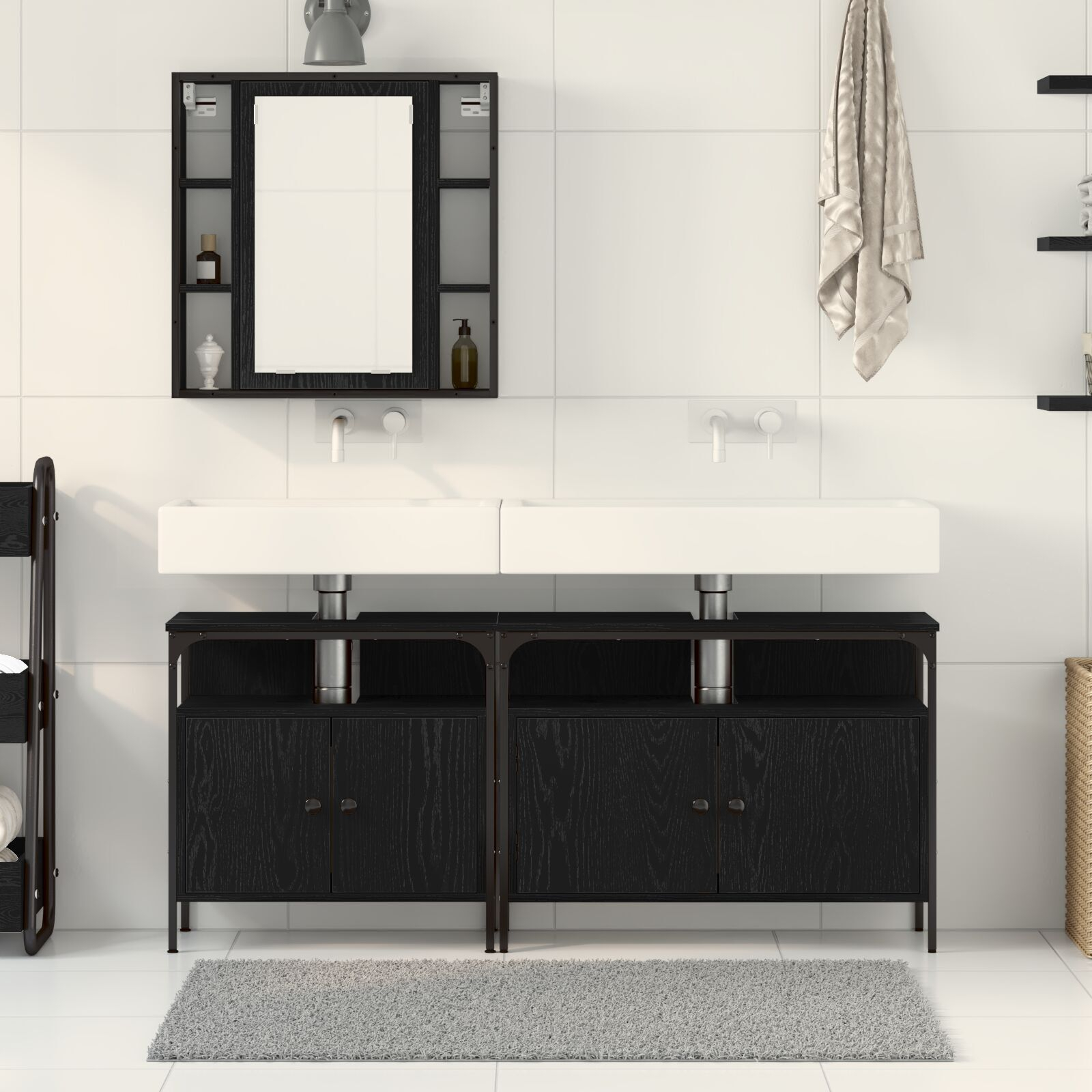 vidaXL Unități de vanitate pentru baie 3 pcs Negru 80 x 30 x 60 cm vidaXL Unități de vanitate pentru baie 3 pcs Negru 80 x 30 x 60 cm