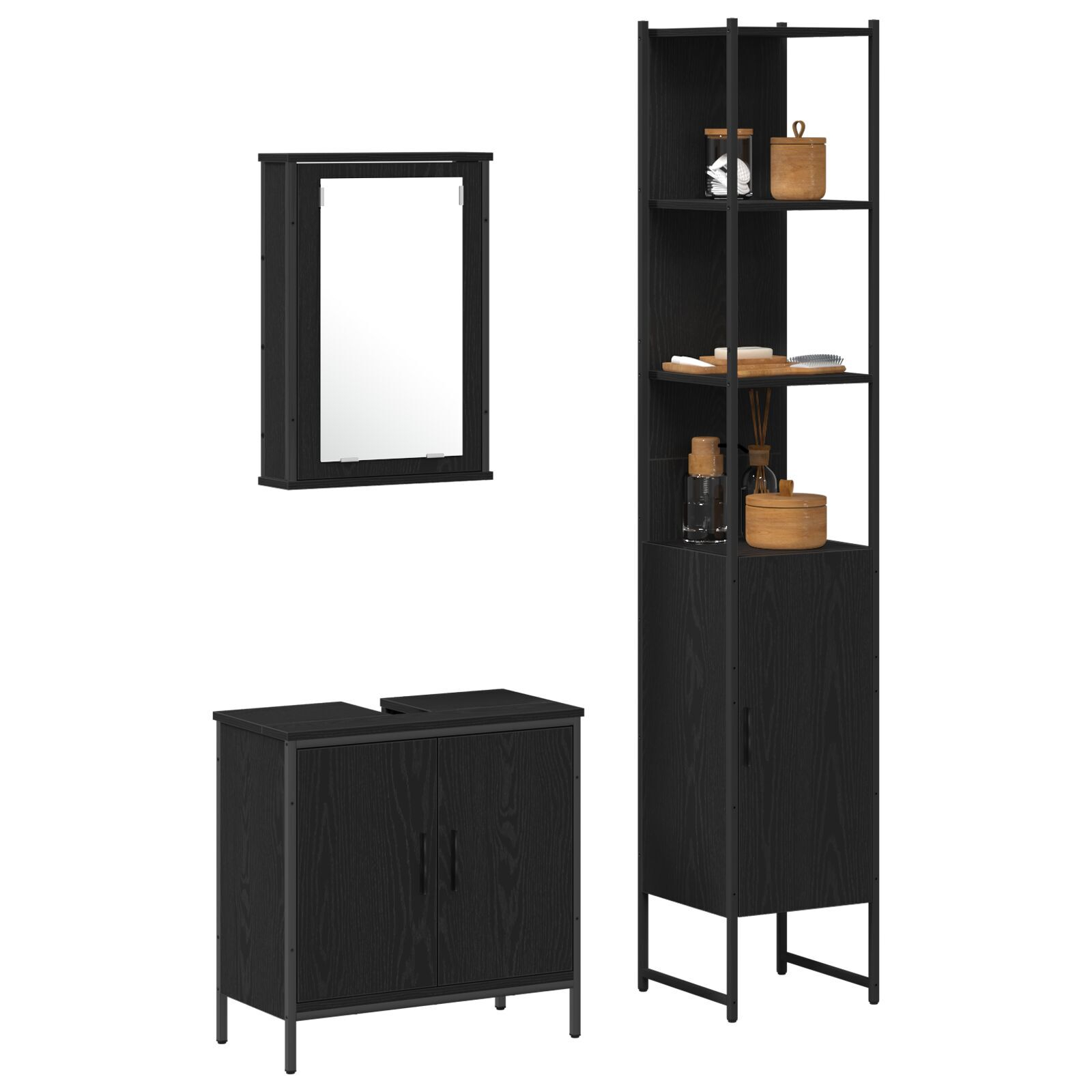 vidaXL Set de mobilier pentru baie 3 pcs Negru 33 x 33 x 185.5 cm vidaXL Set de mobilier pentru baie 3 pcs Negru 33 x 33 x 185.5 cm
