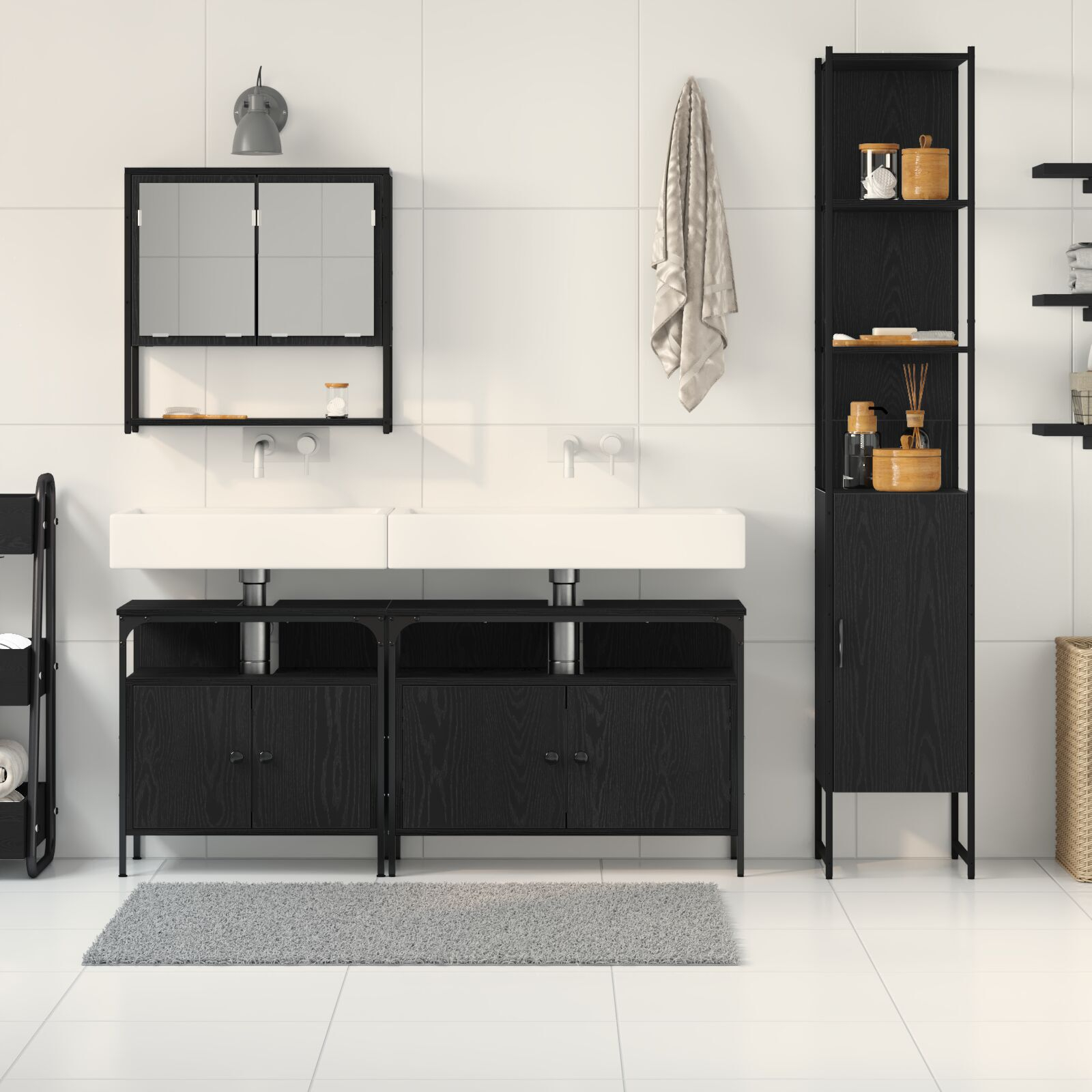 vidaXL Set de mobilier pentru baie cu raft cu ușă 4 pcs Stejar negru vidaXL Set de mobilier pentru baie cu raft cu ușă 4 pcs Stejar negru