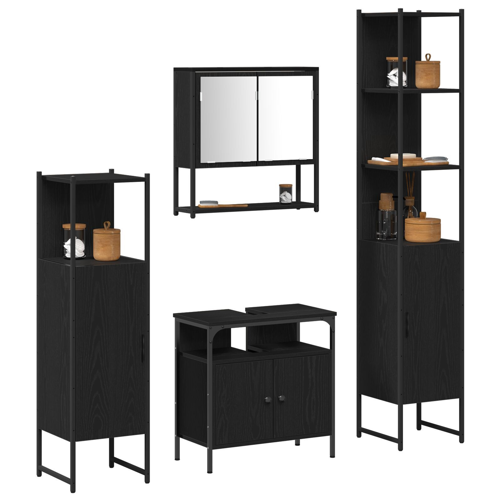 vidaXL Set de mobilier pentru baie cu raft cu ușă 4 pcs Stejar negru vidaXL Set de mobilier pentru baie cu raft cu ușă 4 pcs Stejar negru