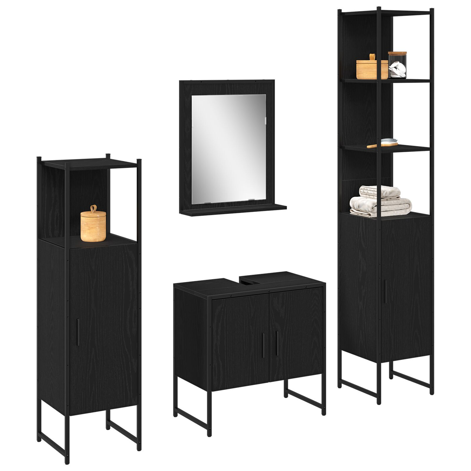 vidaXL Set de mobilier pentru baie 4 pcs Negru 33 x 33 x 185.5 cm vidaXL Set de mobilier pentru baie 4 pcs Negru 33 x 33 x 185.5 cm