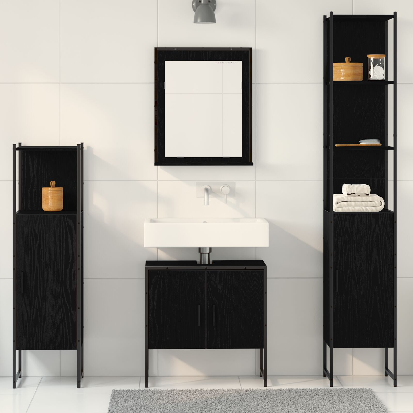 vidaXL Set de mobilier pentru baie 4 pcs Negru 33 x 33 x 185.5 cm vidaXL Set de mobilier pentru baie 4 pcs Negru 33 x 33 x 185.5 cm