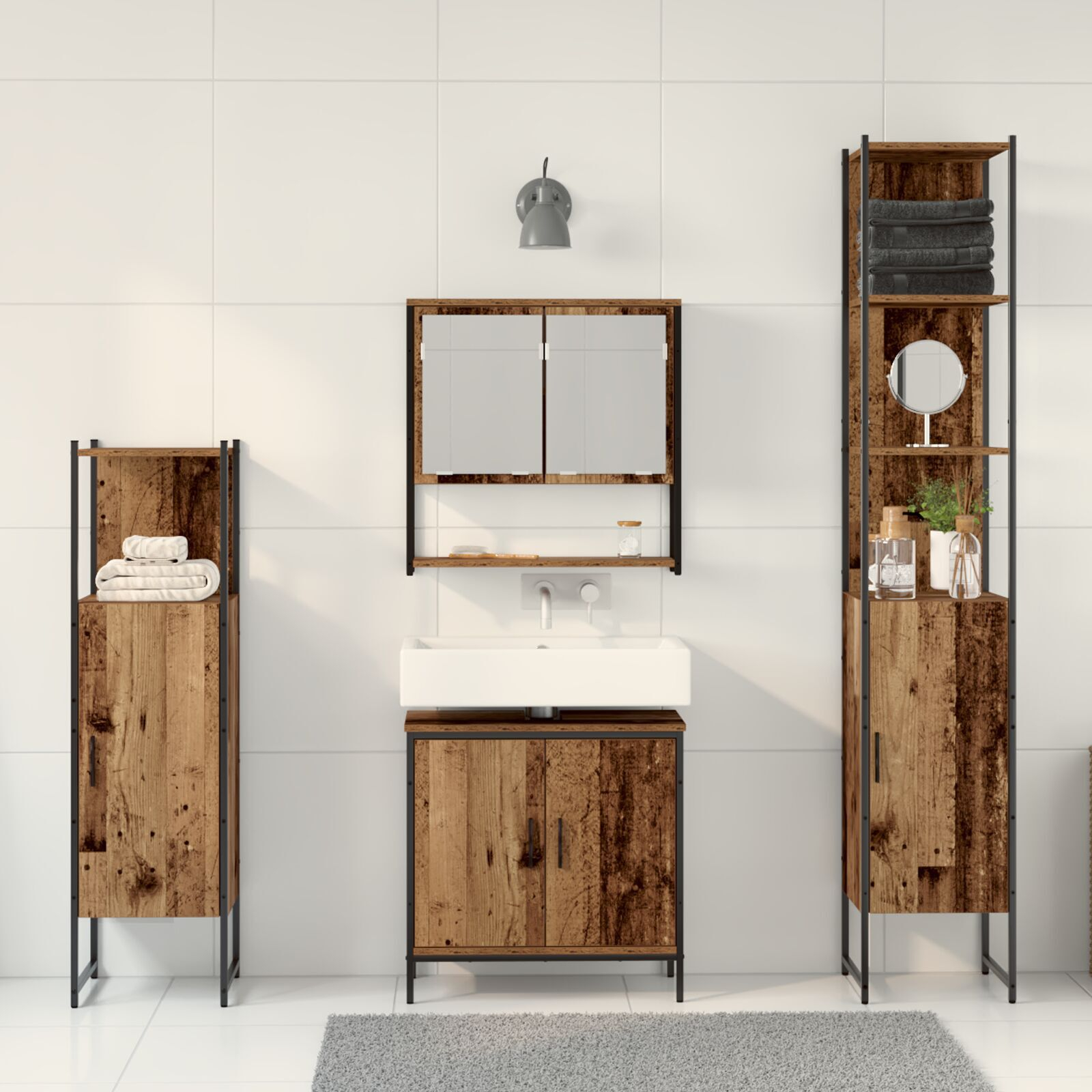 vidaXL Set Mobilier pentru Baie 4 Piese Lemn Uzat