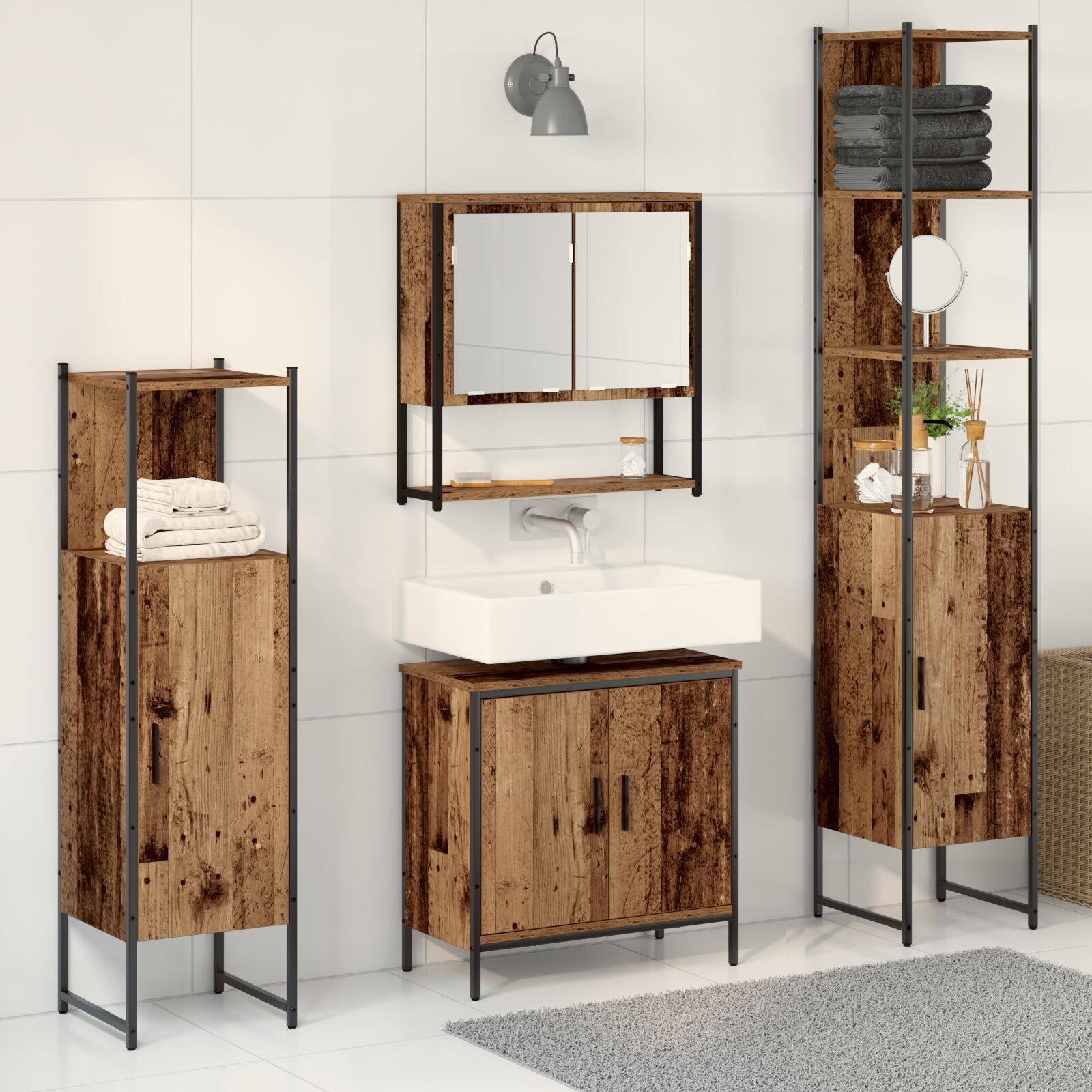 vidaXL Set Mobilier pentru Baie 4 Piese Lemn Uzat
