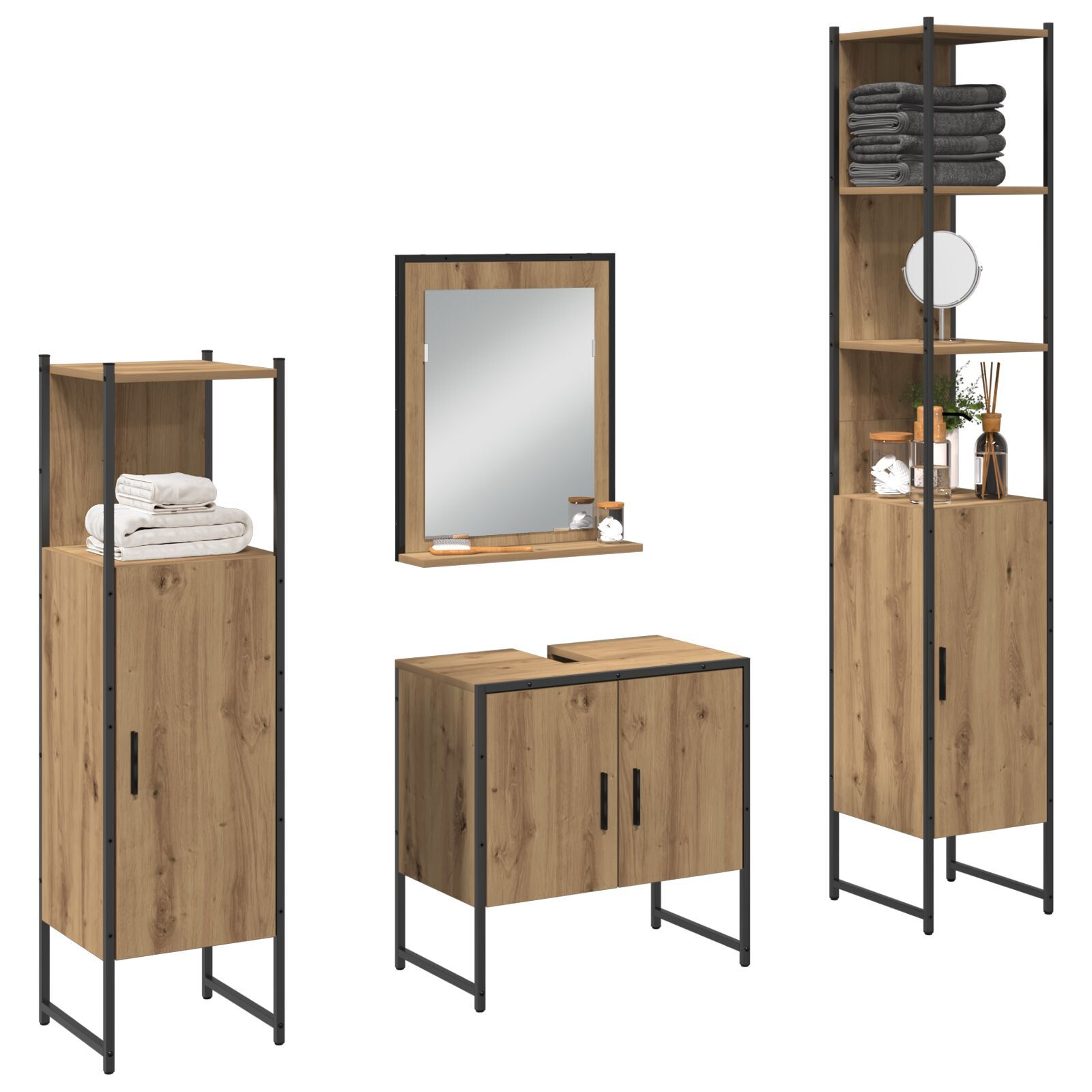 vidaXL Set de mobilier pentru baie 4 pcs Maro 33 x 33 x 185.5 cm vidaXL Set de mobilier pentru baie 4 pcs Maro 33 x 33 x 185.5 cm