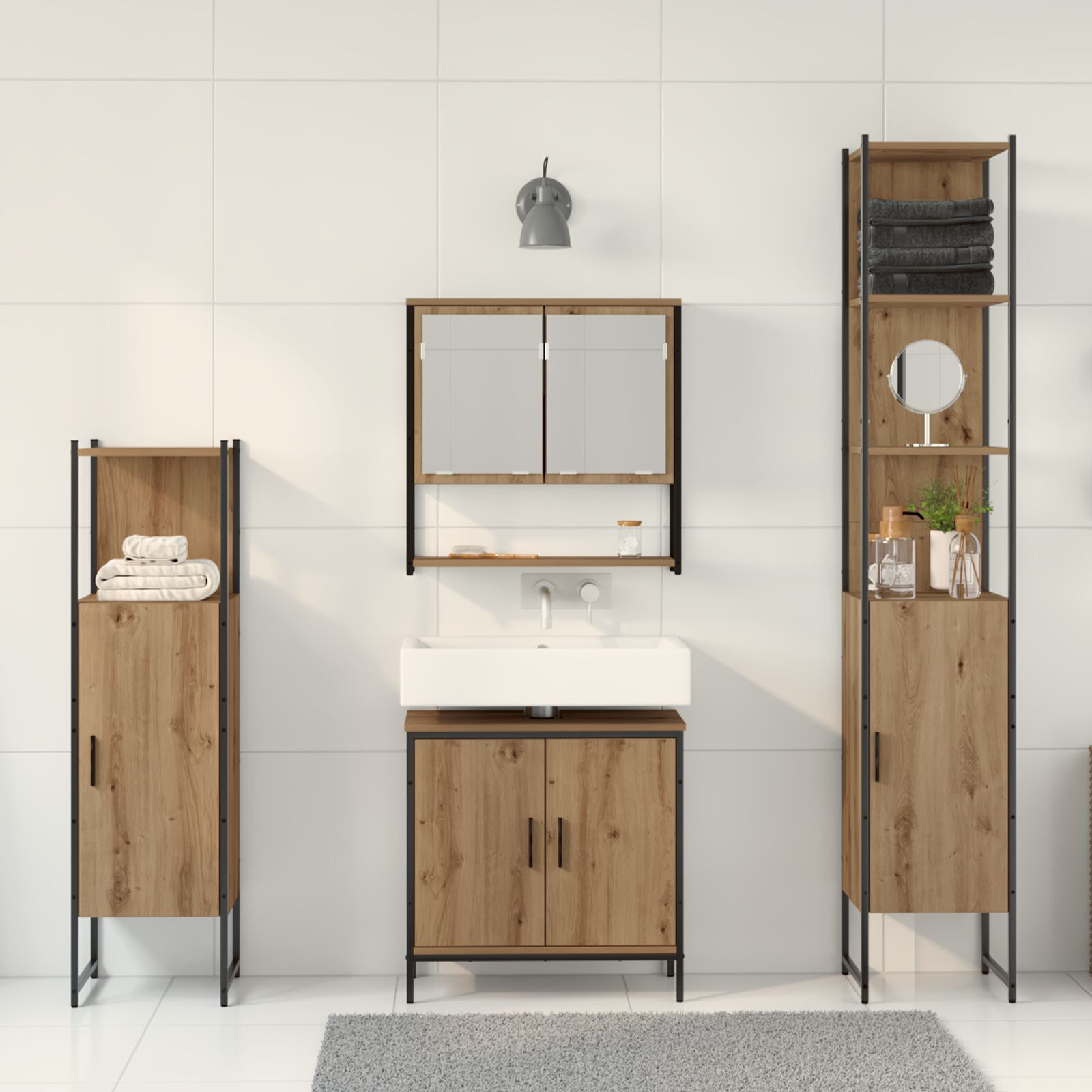 vidaXL Set de mobilier pentru baie 4 pcs Maro 33 x 33 x 185.5 cm vidaXL Set de mobilier pentru baie 4 pcs Maro 33 x 33 x 185.5 cm