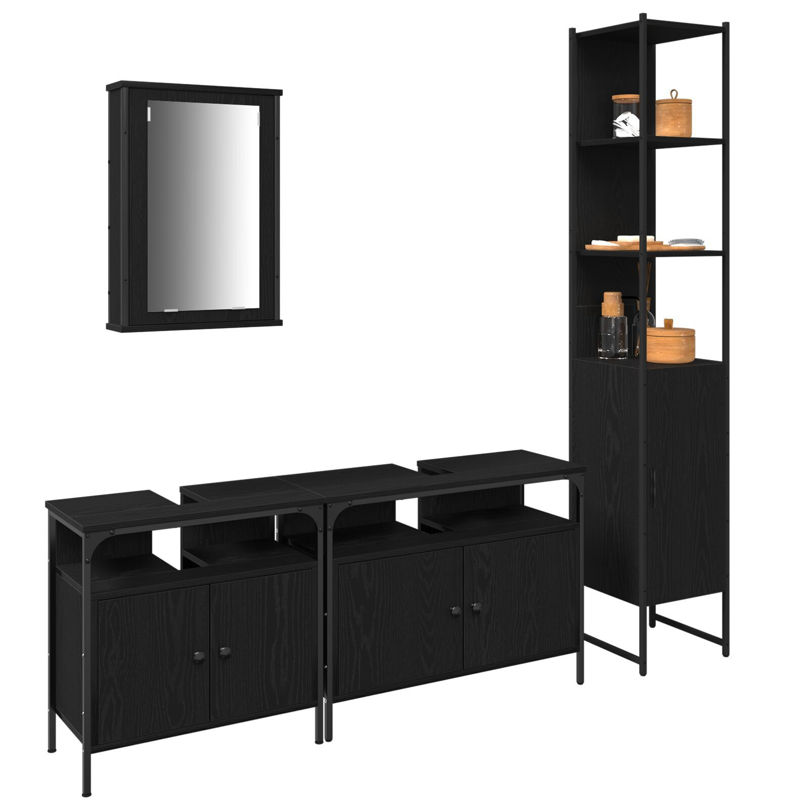 vidaXL Set de mobilier pentru baie cu raft cu ușă 4 pcs Stejar negru vidaXL Set de mobilier pentru baie cu raft cu ușă 4 pcs Stejar negru