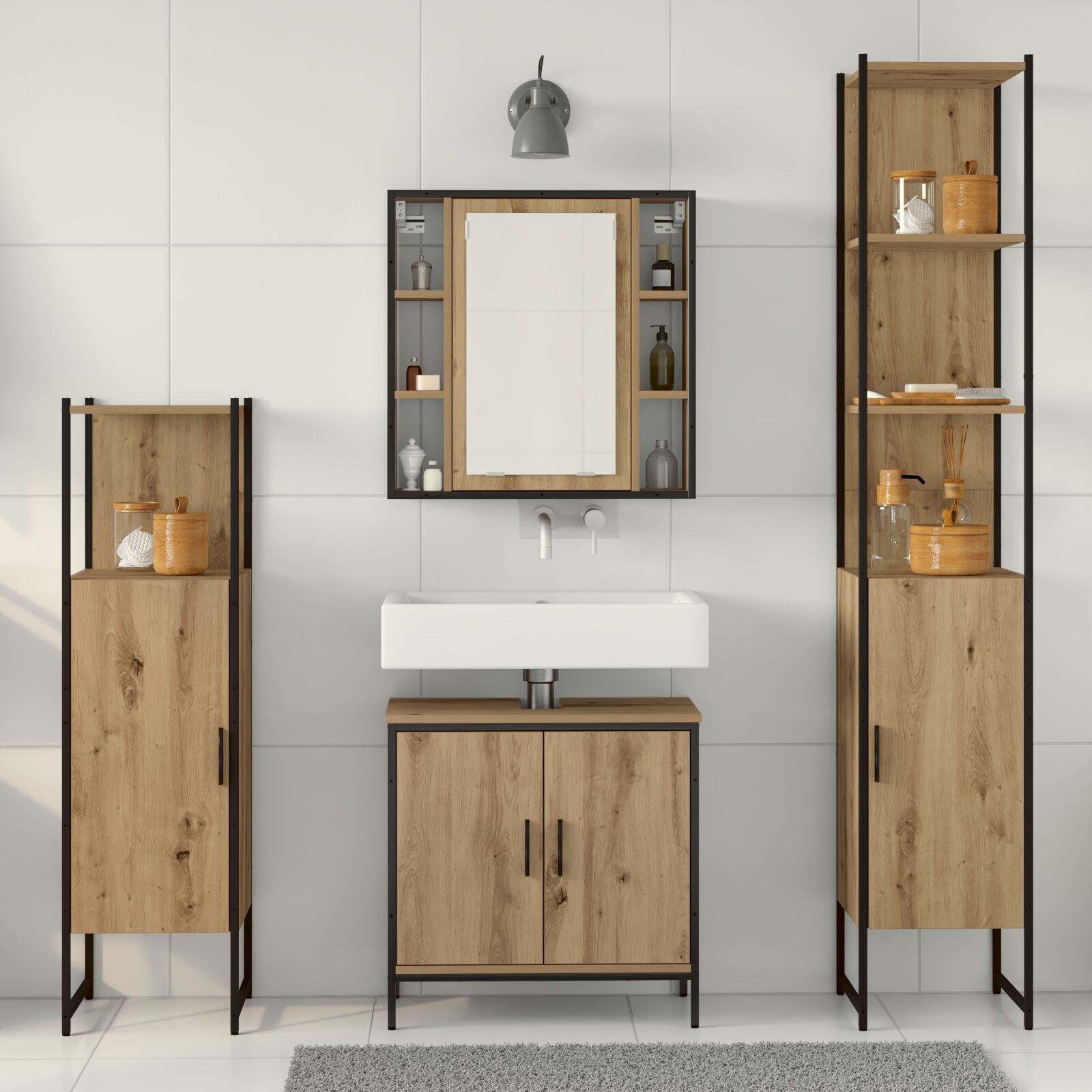 vidaXL Set de mobilier pentru baie 4 pcs Maro 33 x 33 x 185.5 cm vidaXL Set de mobilier pentru baie 4 pcs Maro 33 x 33 x 185.5 cm
