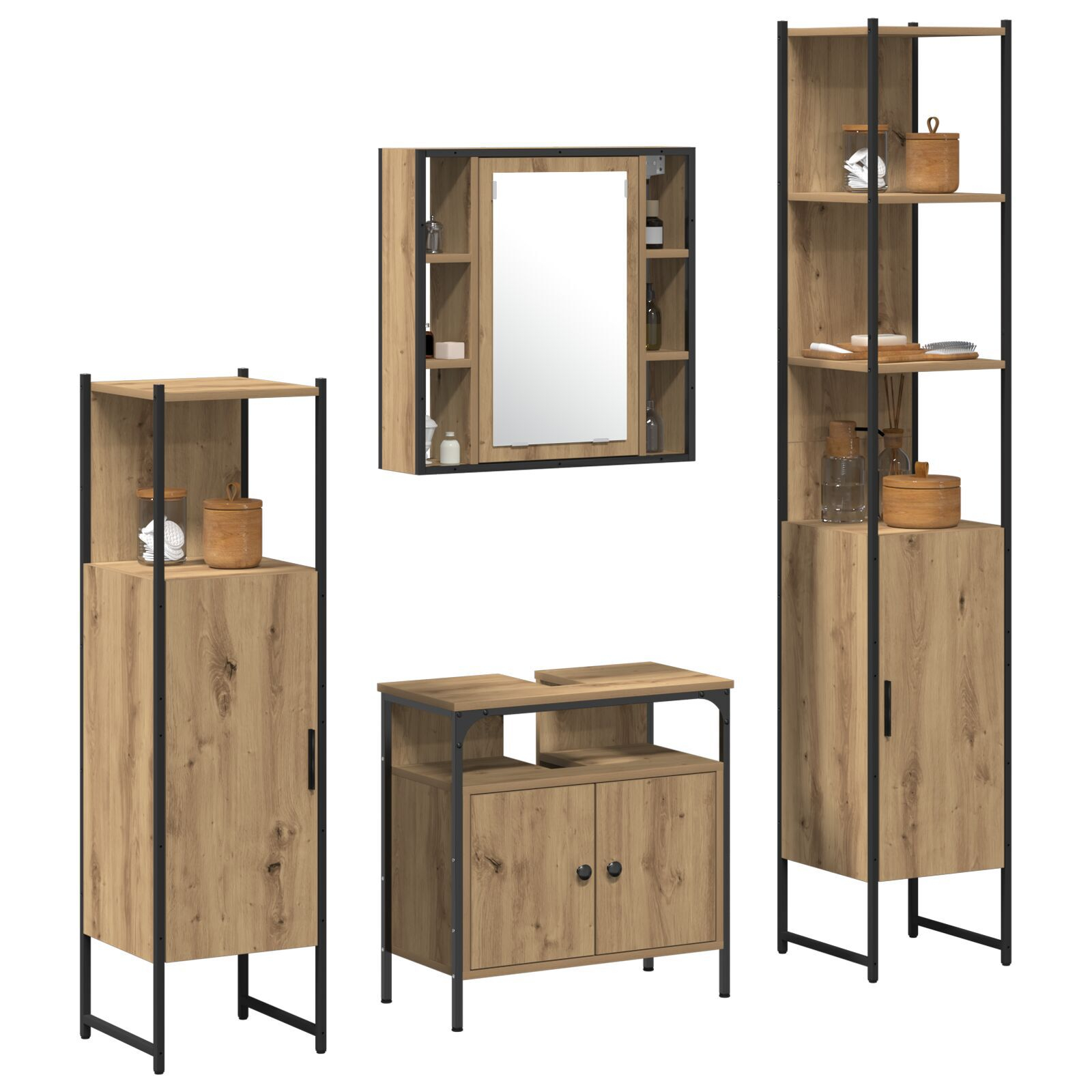 vidaXL Set dulap baie cu ușă 4 pcs stejar artizanal 33 x 33 x 185.5 cm vidaXL Set dulap baie cu ușă 4 pcs stejar artizanal 33 x 33 x 185.5 cm
