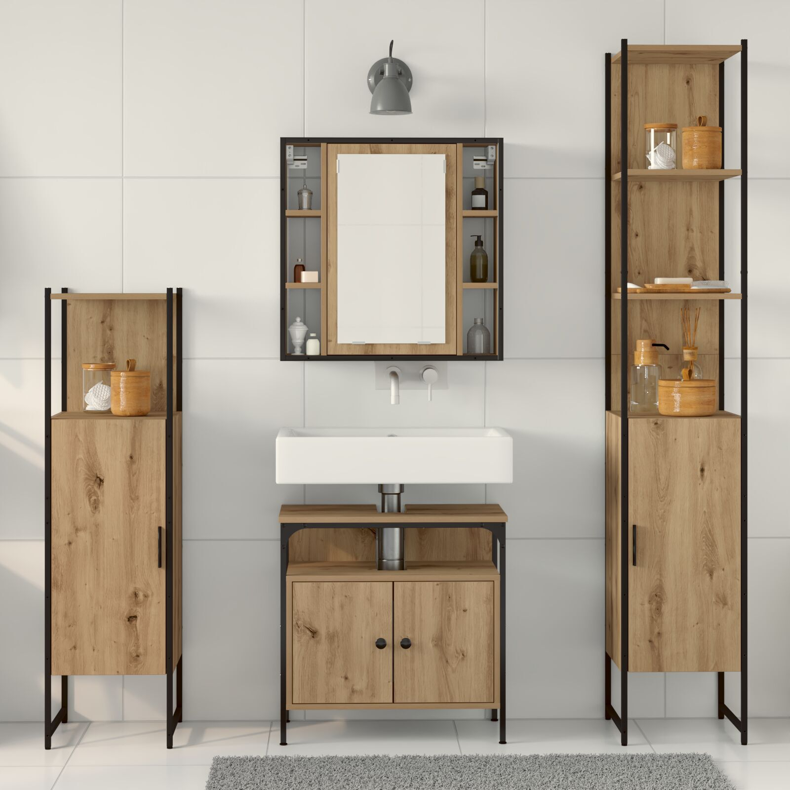 vidaXL Set dulap baie cu ușă 4 pcs stejar artizanal 33 x 33 x 185.5 cm vidaXL Set dulap baie cu ușă 4 pcs stejar artizanal 33 x 33 x 185.5 cm