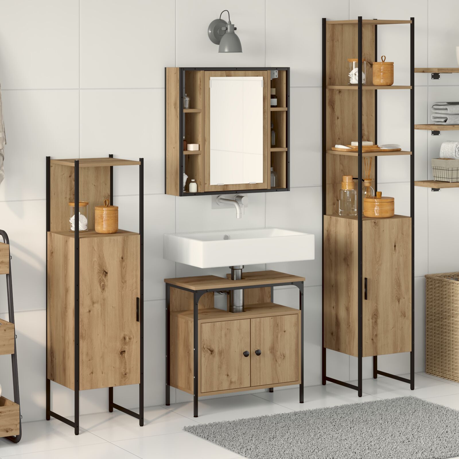 vidaXL Set dulap baie cu ușă 4 pcs stejar artizanal 33 x 33 x 185.5 cm vidaXL Set dulap baie cu ușă 4 pcs stejar artizanal 33 x 33 x 185.5 cm