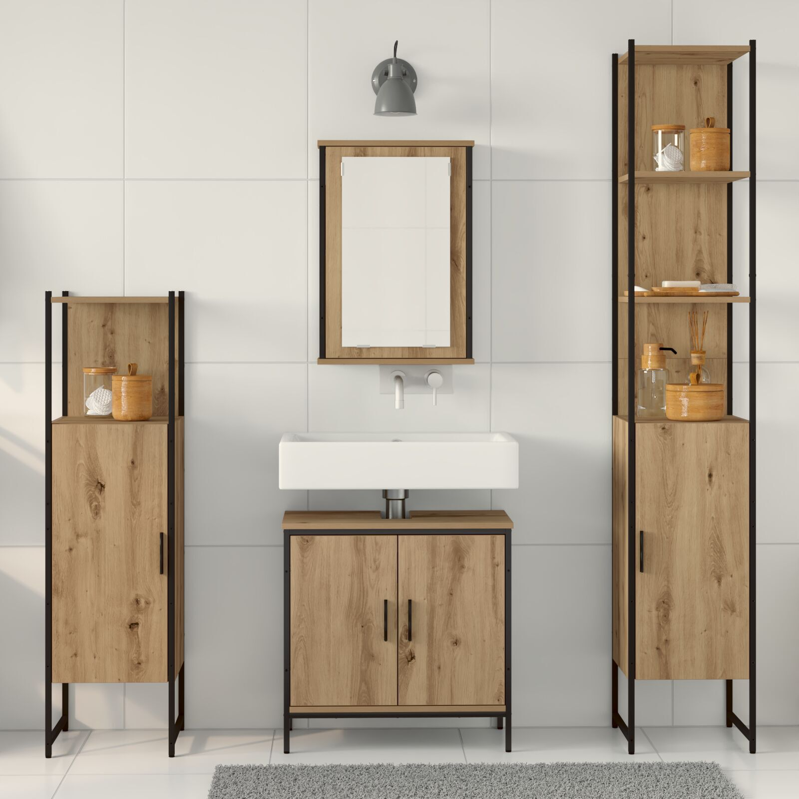 vidaXL Set de mobilier pentru baie 4 pcs Maro 33 x 33 x 185.5 cm vidaXL Set de mobilier pentru baie 4 pcs Maro 33 x 33 x 185.5 cm