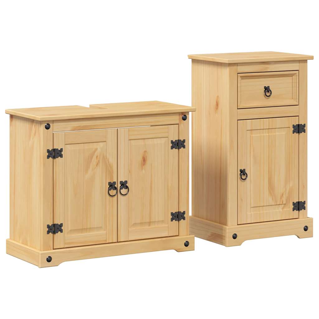 vidaXL Set mobilier de baie „Corona”, 2 piese, lemn masiv de pin vidaXL Set mobilier de baie „Corona”, 2 piese, lemn masiv de pin