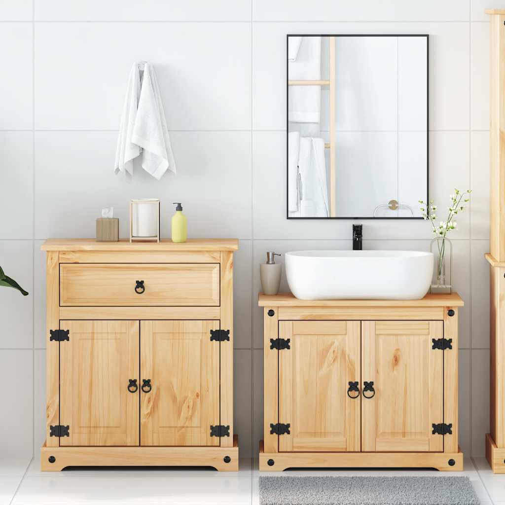 vidaXL Set mobilier de baie „Corona”, 2 piese, lemn masiv de pin vidaXL Set mobilier de baie „Corona”, 2 piese, lemn masiv de pin