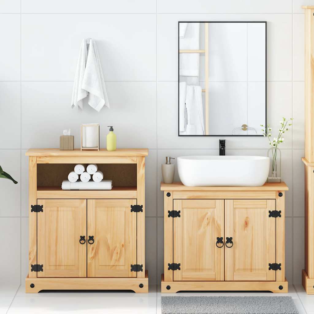 vidaXL Set mobilier de baie „Corona”, 2 piese, lemn masiv de pin vidaXL Set mobilier de baie „Corona”, 2 piese, lemn masiv de pin