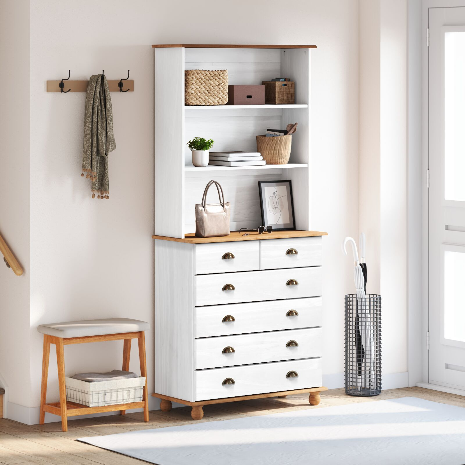 Bufet vidaXL “ASKIM” alb 91x40x199.5 cm lemn masiv de pin Bufet vidaXL “ASKIM” alb 91x40x199.5 cm lemn masiv de pin