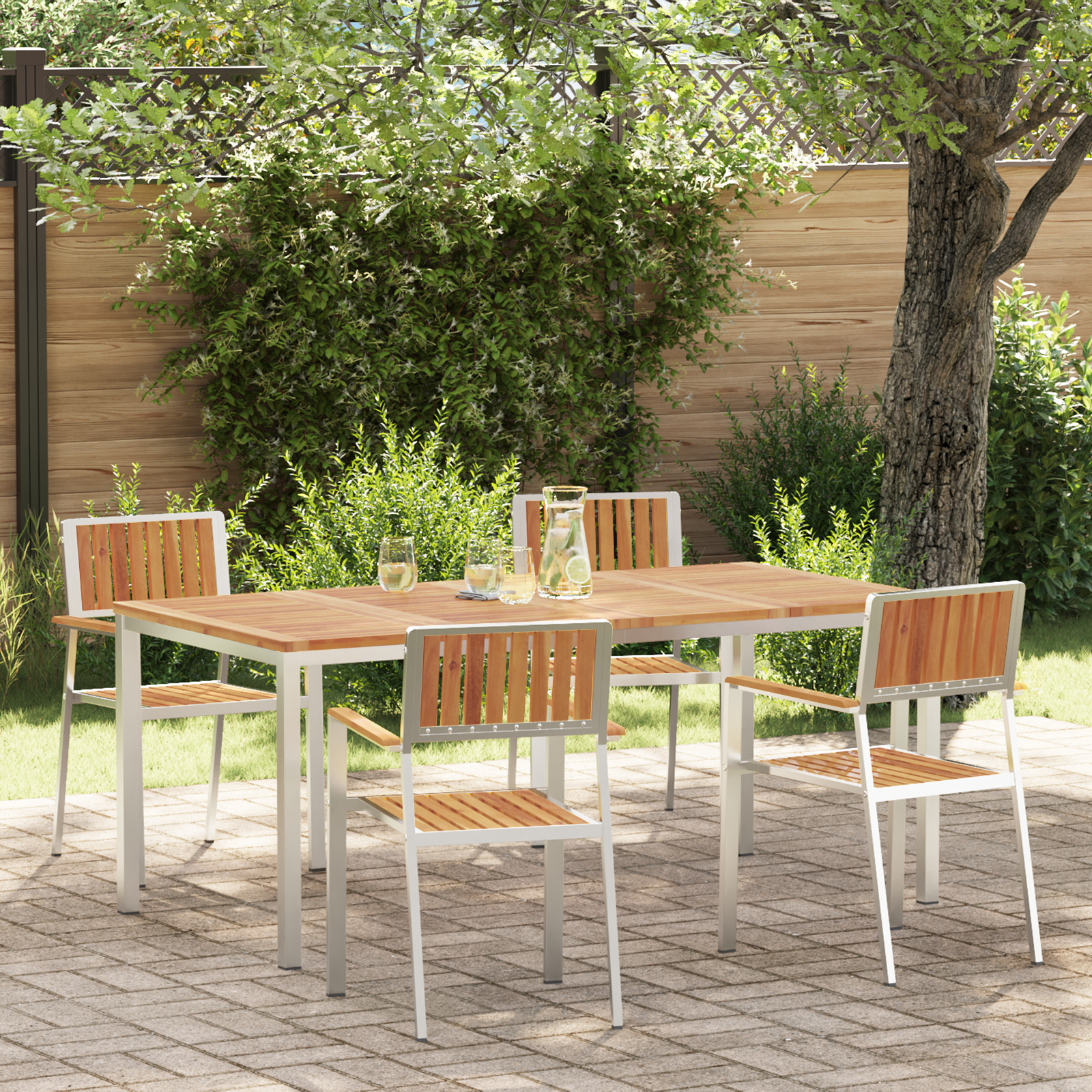 Set de Dining pentru Grădină 5 Piese din Lemn Solid de Acacia Set de Dining pentru Grădină 5 Piese din Lemn Solid de Acacia