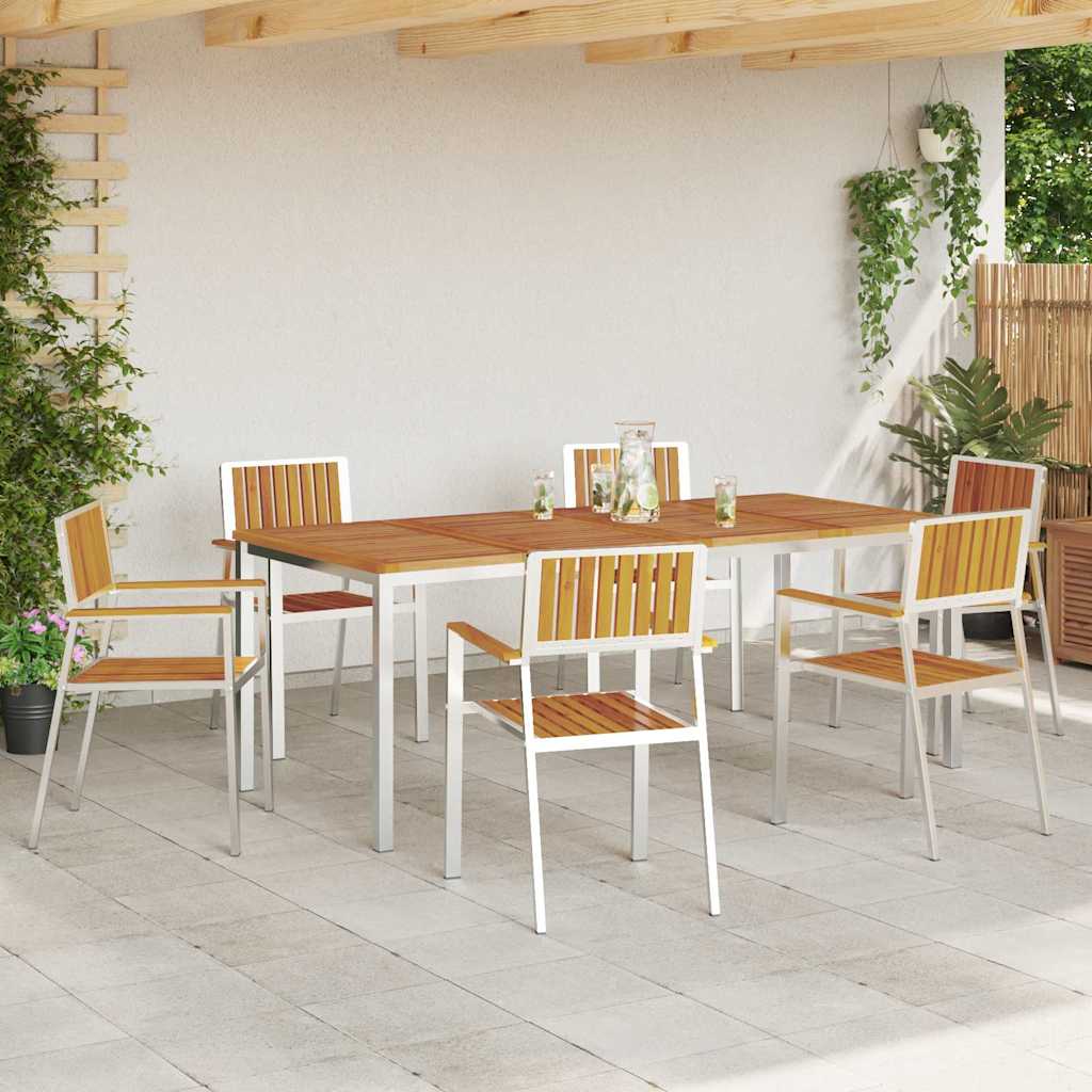 vidaXL Set dining pentru exterior 7 pcs Maro Lemn Solid de Acacia