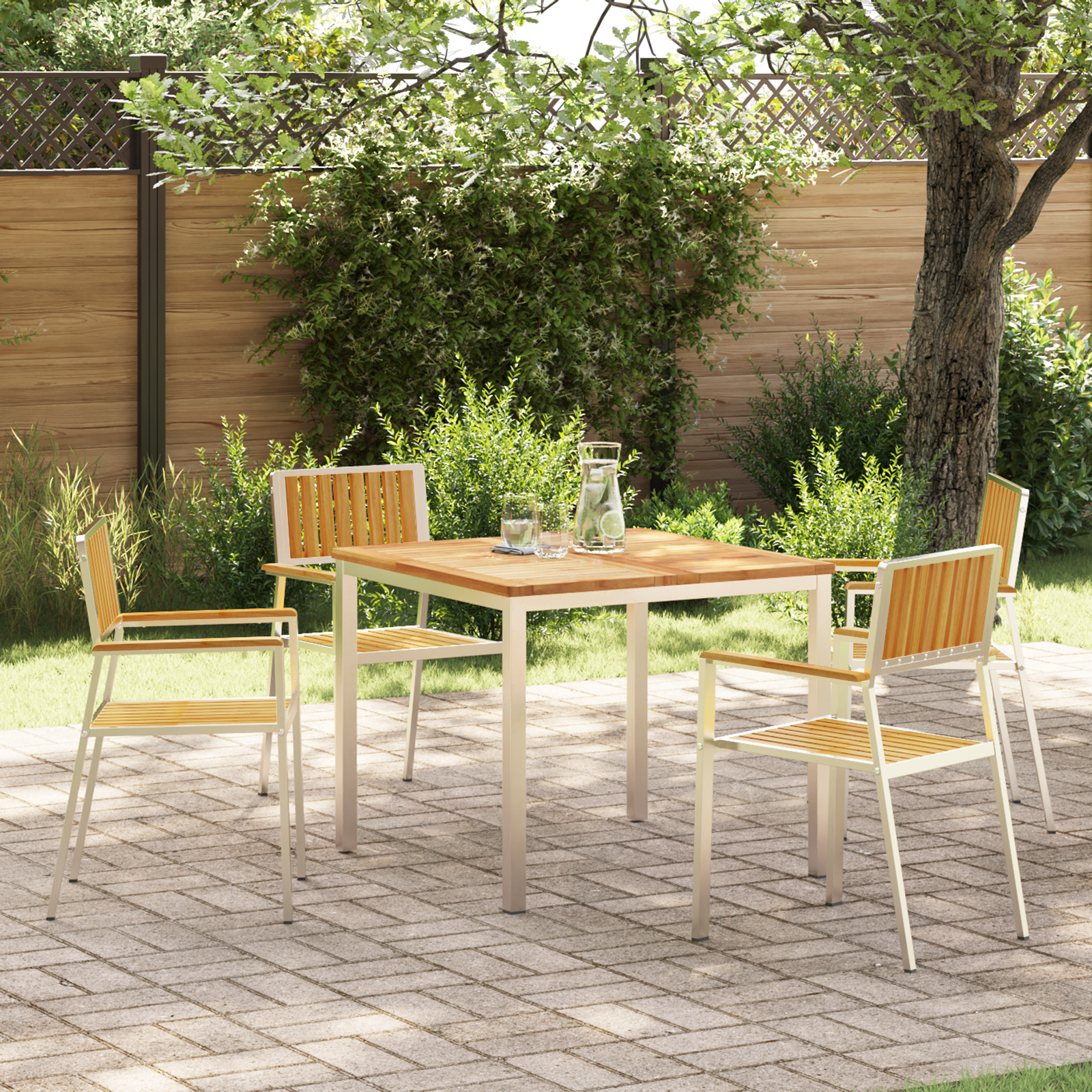 Set de dining pentru grădină vidaXL 5 piese din lemn masiv de tec Set de dining pentru grădină vidaXL 5 piese din lemn masiv de tec