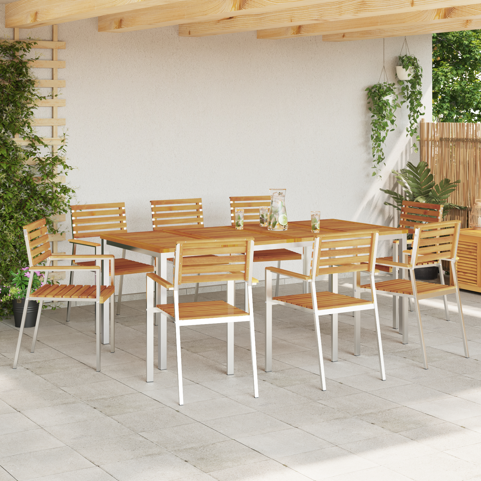 Set de 8 scaune de grădină stivuite vidaXL 54.5x56x89 cm din lemn masiv de acacia Set de 8 scaune de grădină stivuite vidaXL 54.5x56x89 cm din lemn masiv de acacia