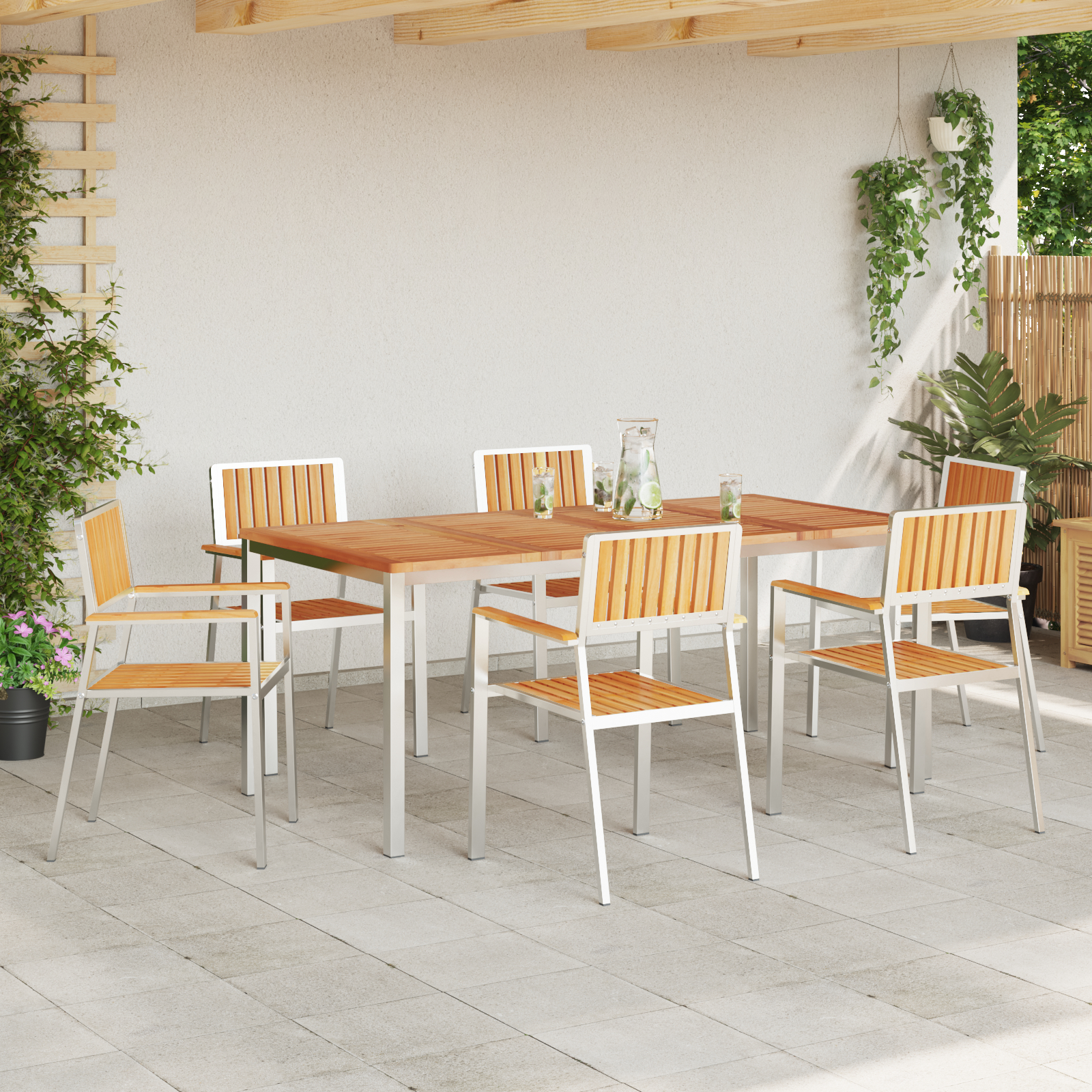 Scaune de grădină stivuibile vidaXL 6 pcs 54.5x56x87 cm Lemn masiv de tec Scaune de grădină stivuibile vidaXL 6 pcs 54.5x56x87 cm Lemn masiv de tec