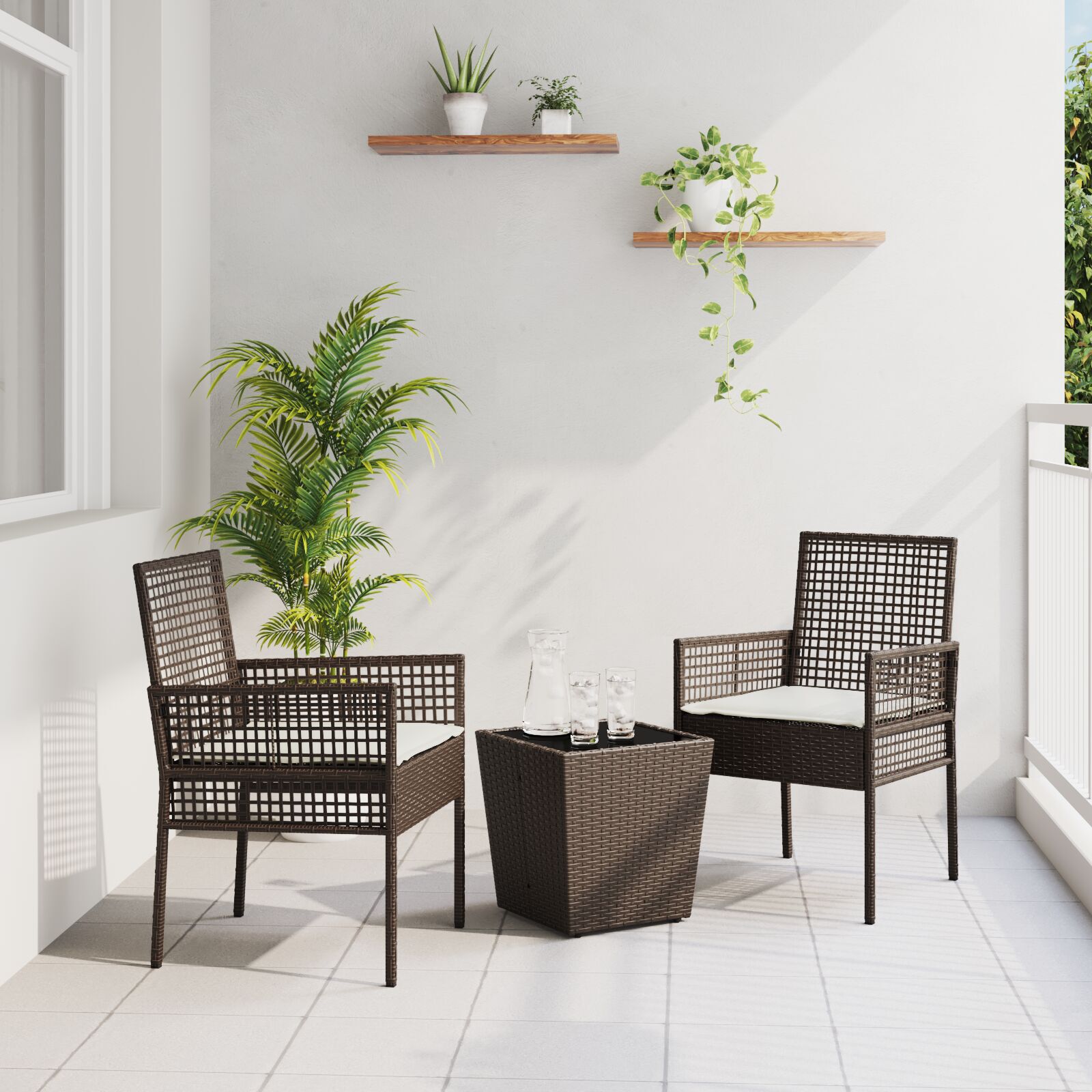vidaXL Set Bistro de Grădină 3 pcs Maro Rattan poli vidaXL Set Bistro de Grădină 3 pcs Maro Rattan poli