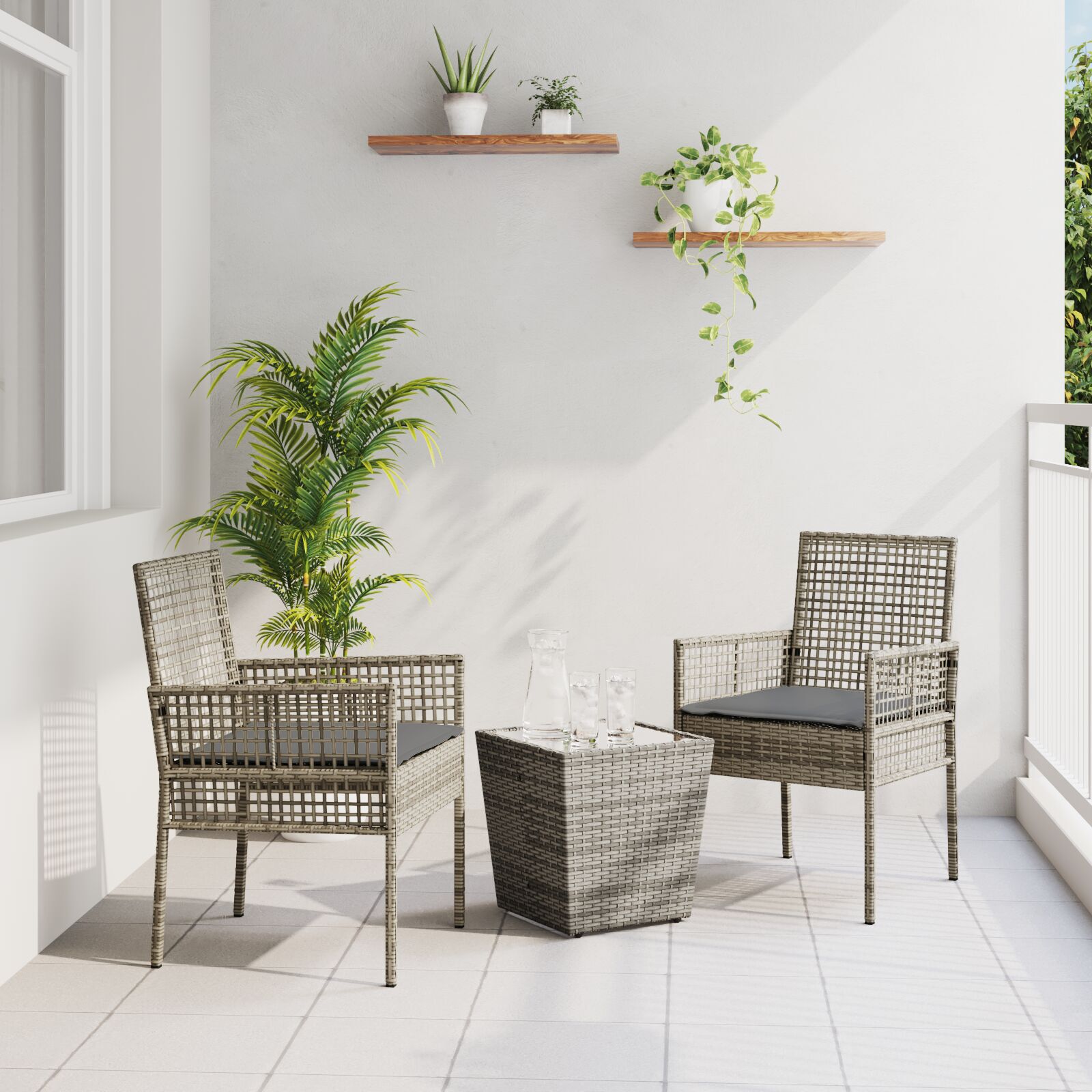 vidaXL Set Bistro de Grădină 3 pcs Gri Rattan poli vidaXL Set Bistro de Grădină 3 pcs Gri Rattan poli