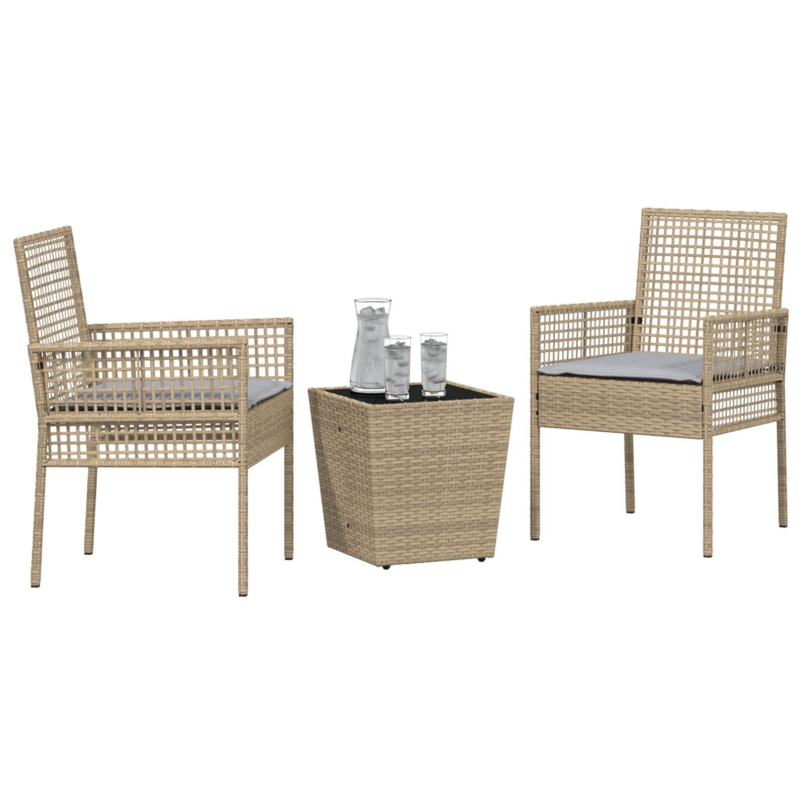 vidaXL Set Bistro de Grădină 3 pcs Bej Rattan poli