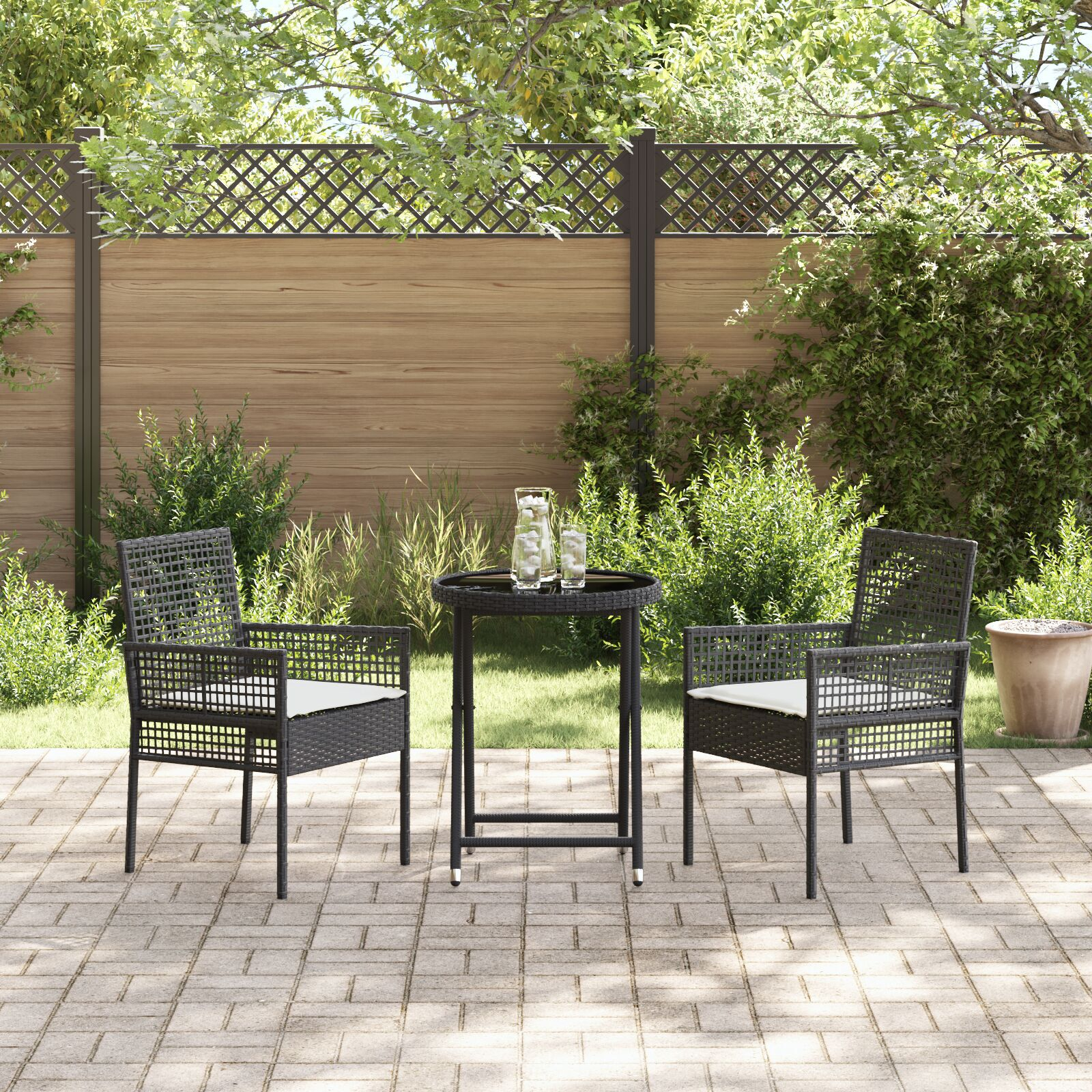 vidaXL Set Bistro de Grădină 3 pcs Negru Rattan poli vidaXL Set Bistro de Grădină 3 pcs Negru Rattan poli