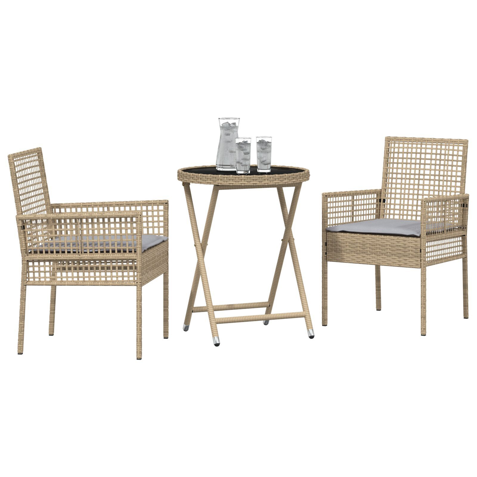 vidaXL Set Bistro de Grădină 3 pcs Bej Rattan poli vidaXL Set Bistro de Grădină 3 pcs Bej Rattan poli