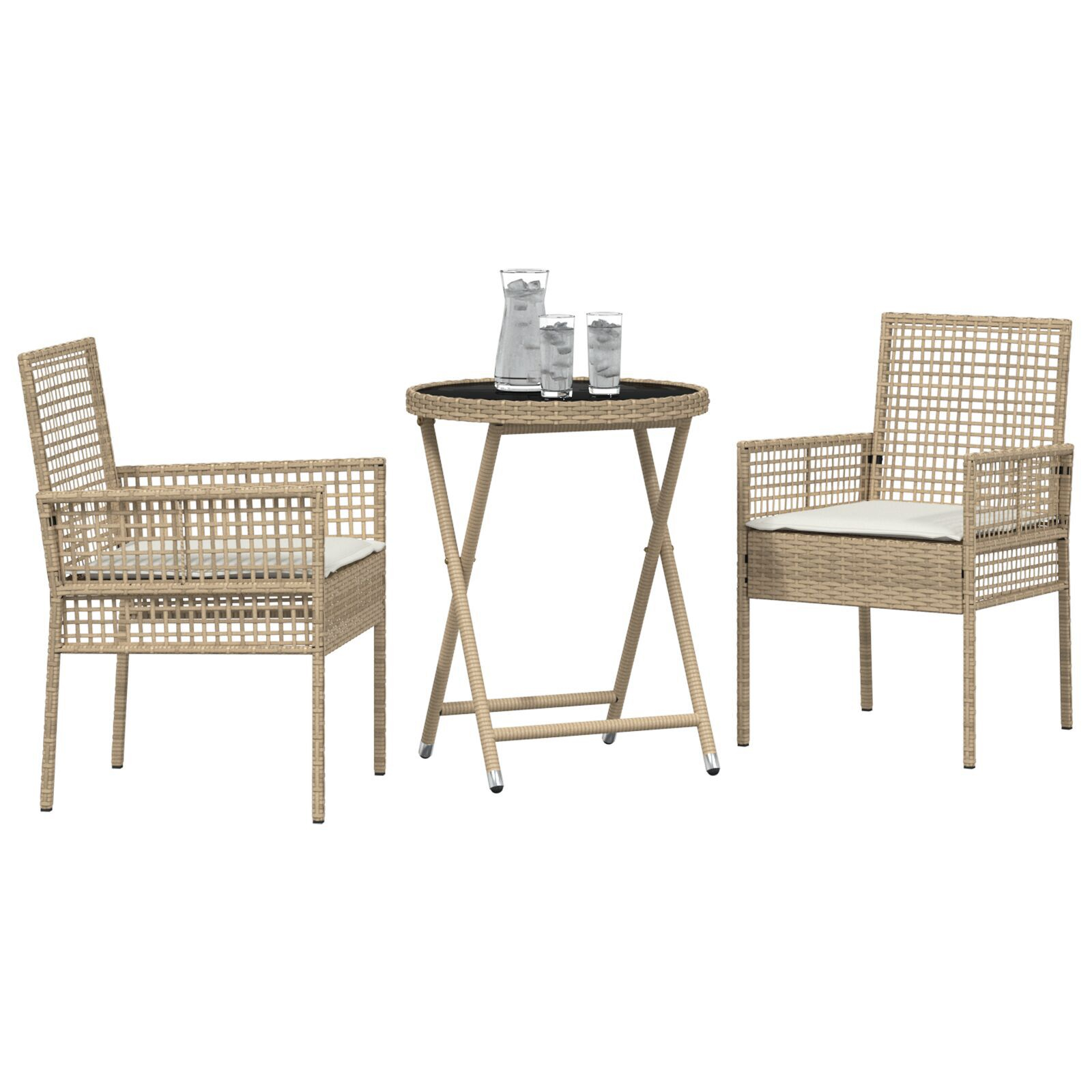 vidaXL Set Bistro de Grădină 3 pcs Bej Rattan poli vidaXL Set Bistro de Grădină 3 pcs Bej Rattan poli