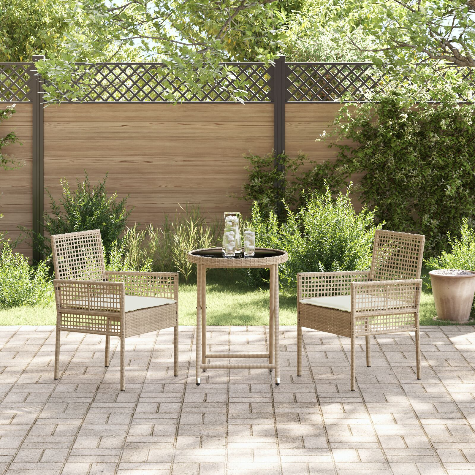 vidaXL Set Bistro de Grădină 3 pcs Bej Rattan poli vidaXL Set Bistro de Grădină 3 pcs Bej Rattan poli