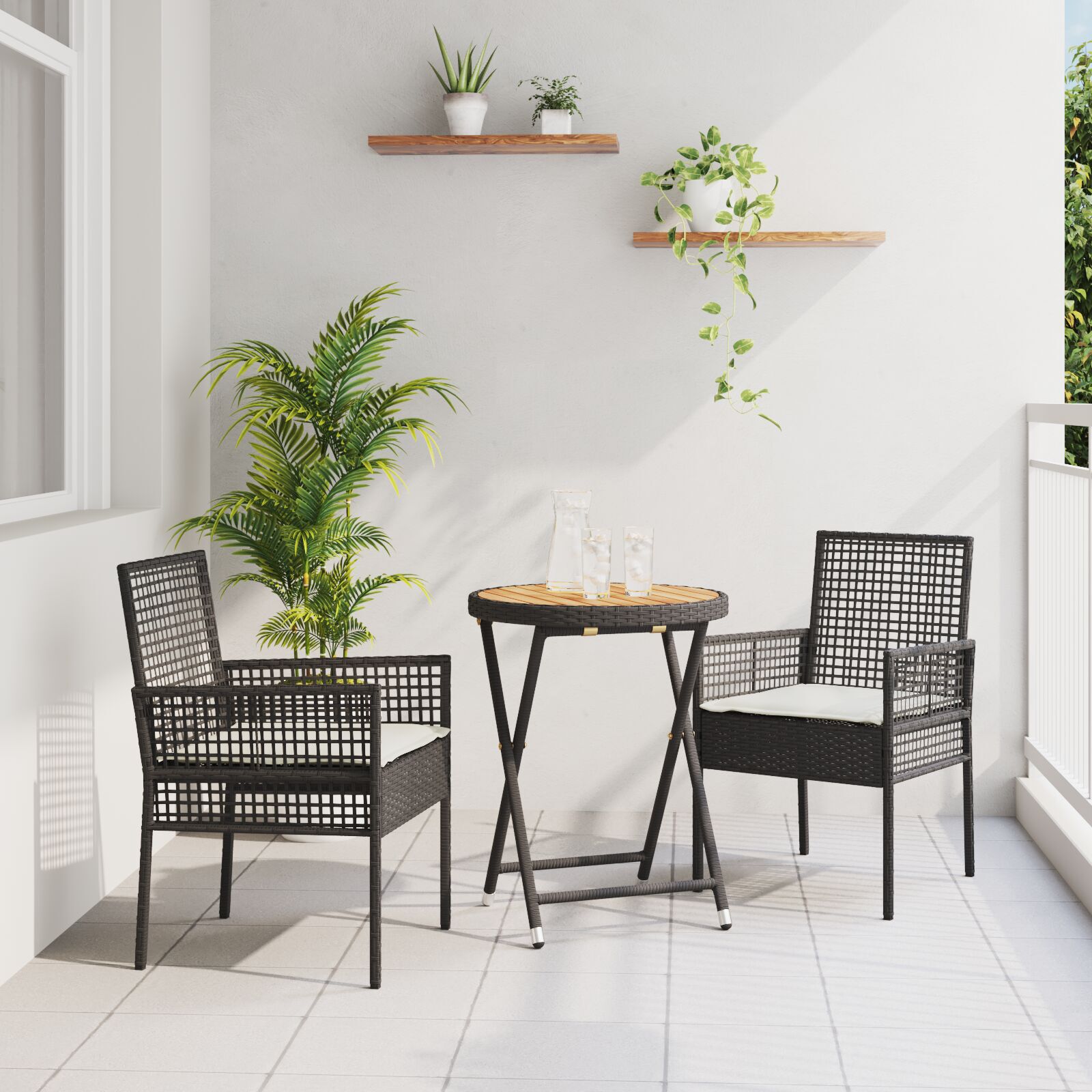 Set Bistro de Grădină 3 Piese cu Perne Negru Poliratan Set Bistro de Grădină 3 Piese cu Perne Negru Poliratan