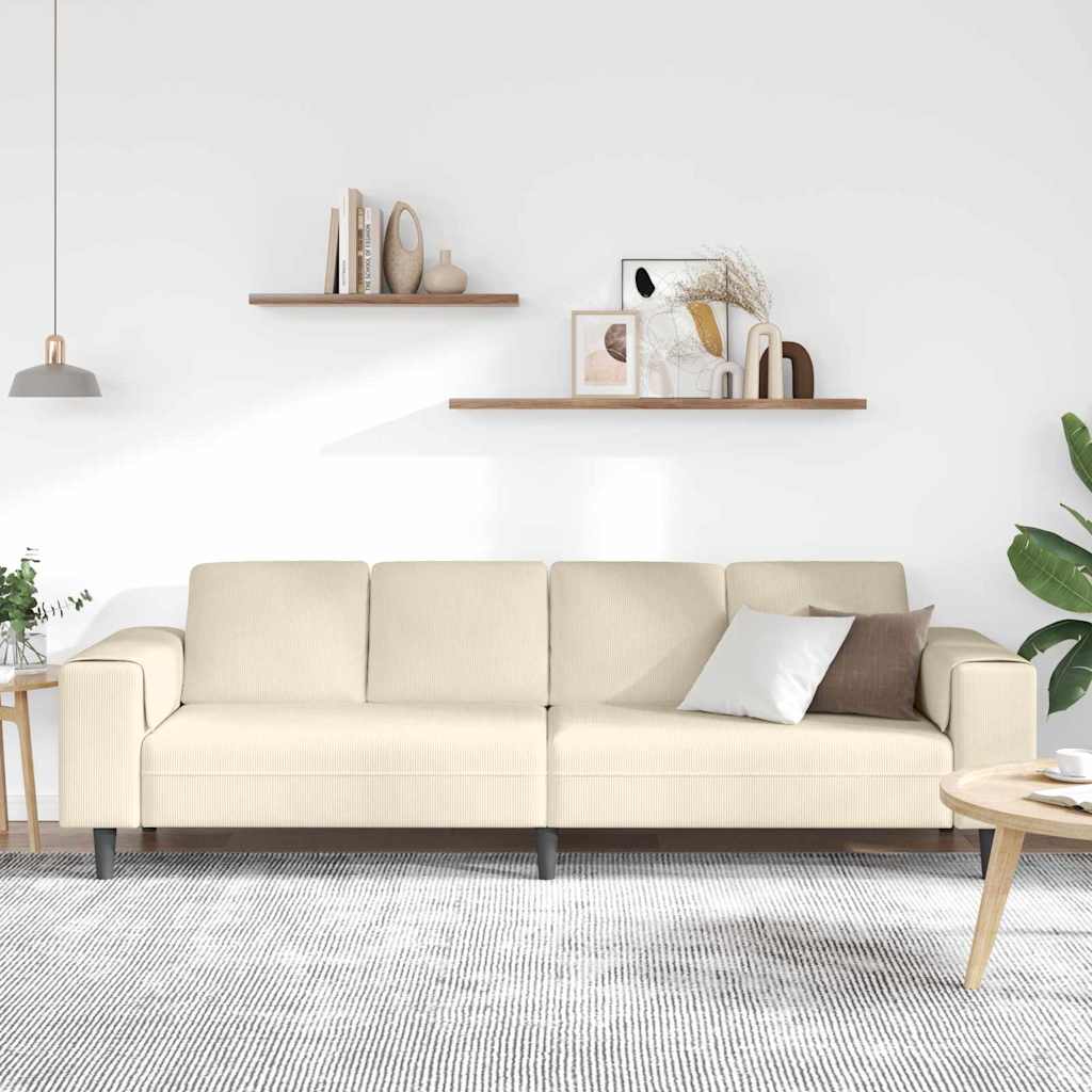 vidaXL Sofa din material textil Crem 208 cm Țesătură de catifea
